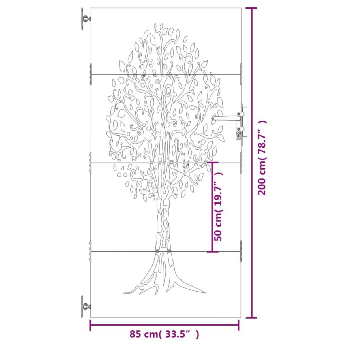 VIDAXL Portail de jardin 85x200 cm acier corten conception de l'arbre