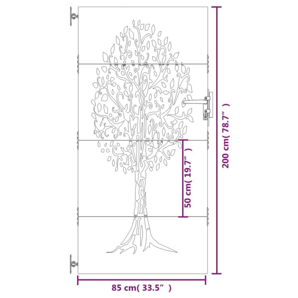 VIDAXL Portail de jardin 85x200 cm acier corten conception de l'arbre