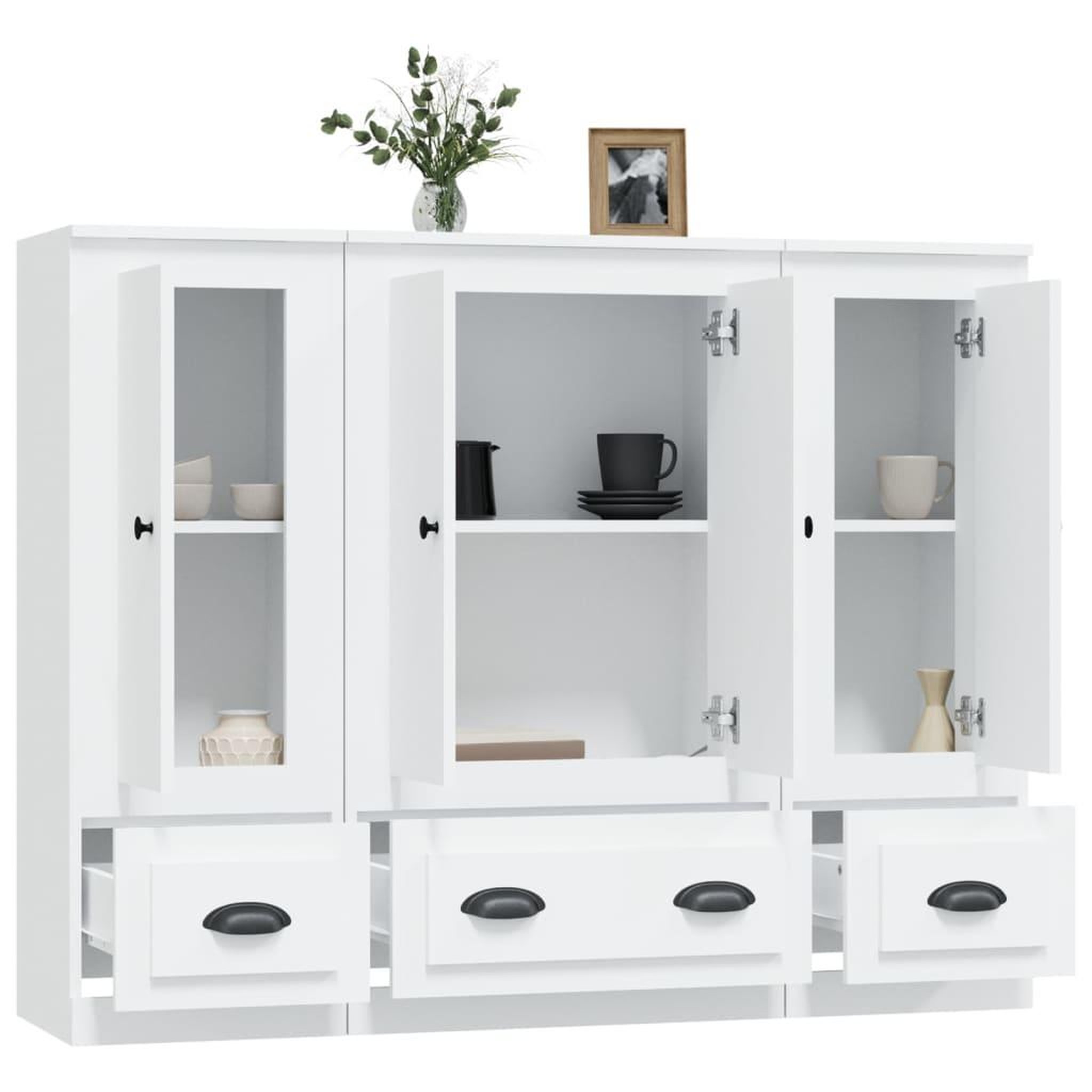 Voir la diapositive 5 : VIDAXL Buffets 3 pcs blanc bois d'ingenierie