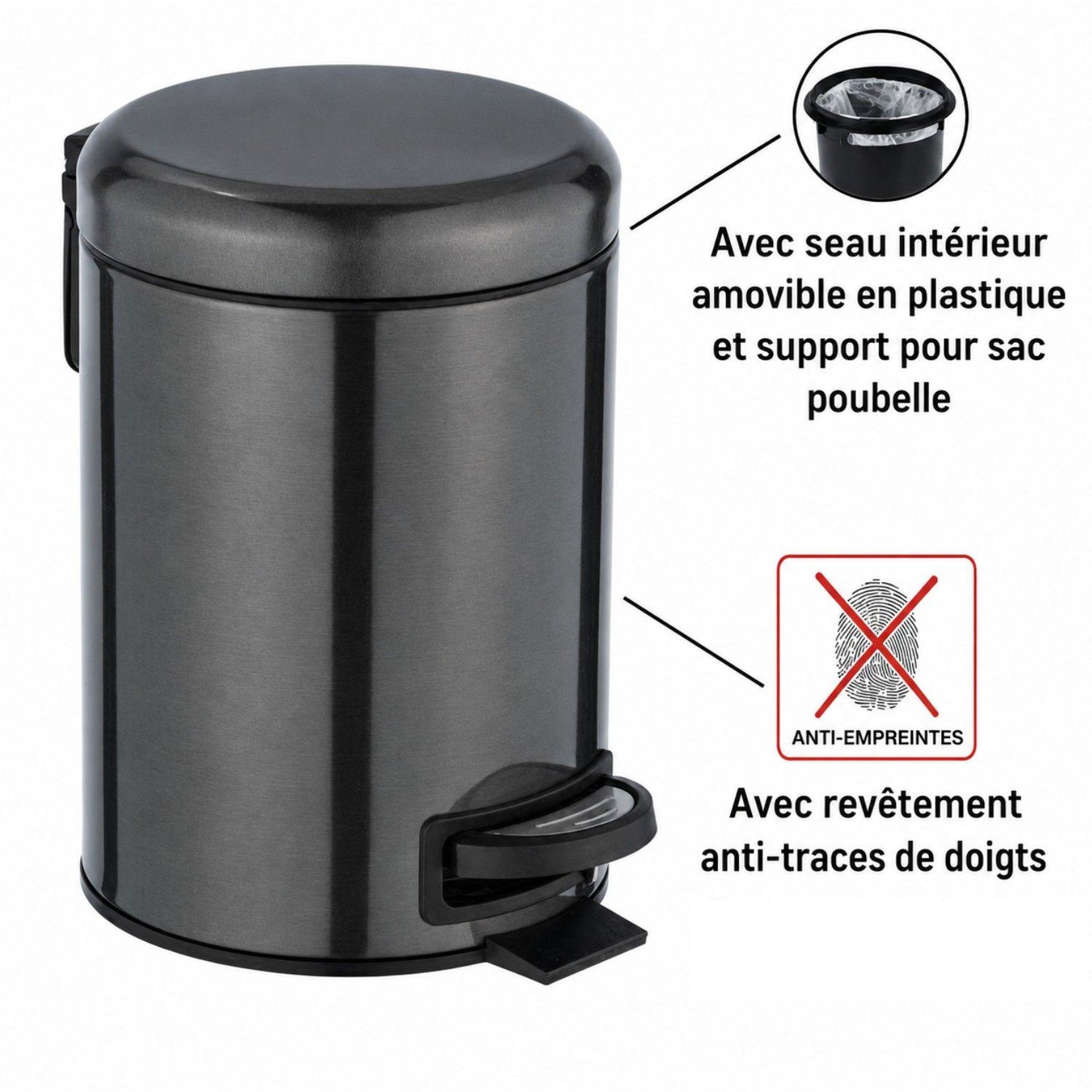 Voir la diapositive 3 : Wenko Poubelle à pédale indus leman - 3 l