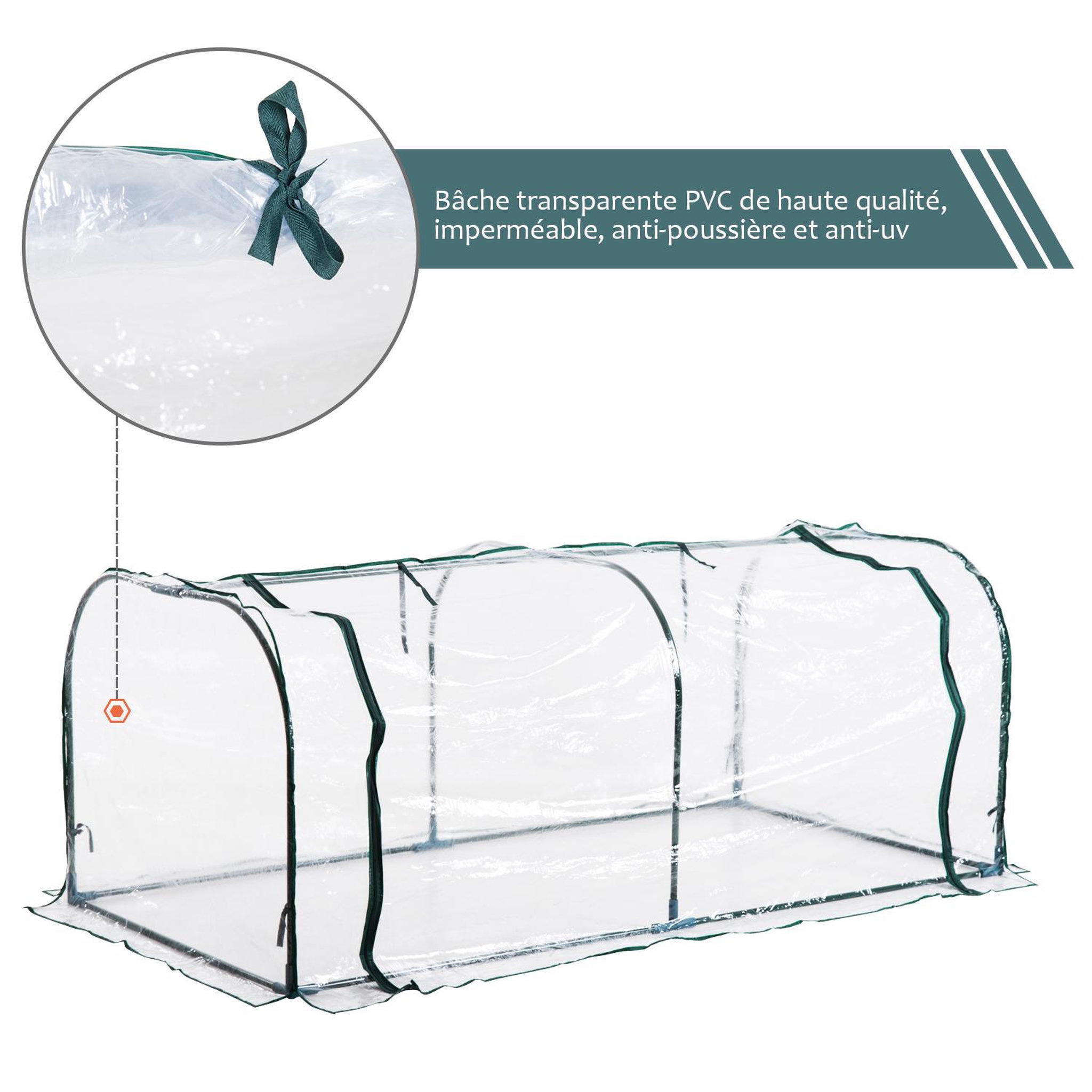 Voir la diapositive 4 : HOMCOM Serre de jardin tunnel 2L x 1l x 0,8H m tente bâche transparent acier