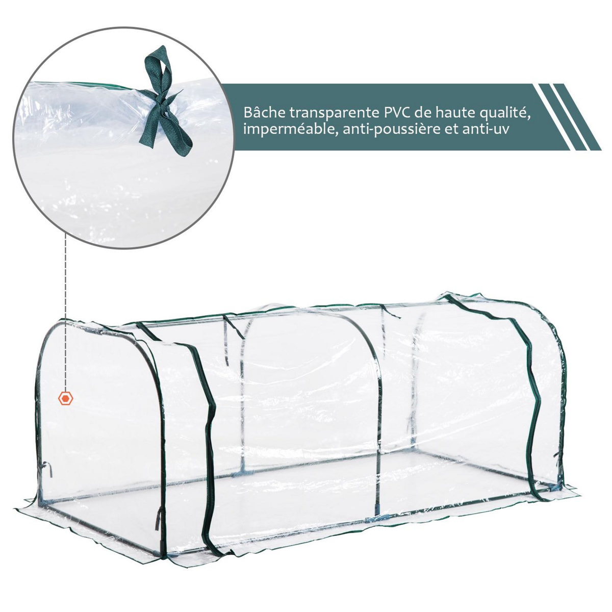 HOMCOM Serre de jardin tunnel 2L x 1l x 0,8H m tente bâche transparent acier