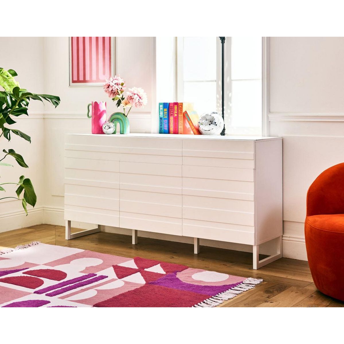 BEST MOBILIER Sofia - buffet bas - blanc mat - 165 cm