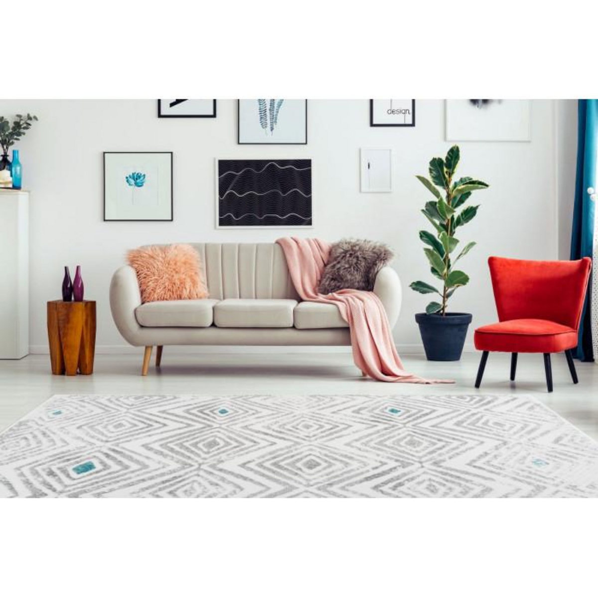 Paris Prix Tapis Ethnique à Poils Courts  Vancouver IV  Blanc