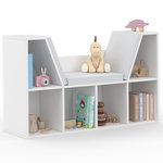 ID MARKET Bibliothèque banc OSCAR 6 cases avec coussins gris 102 cm blanc