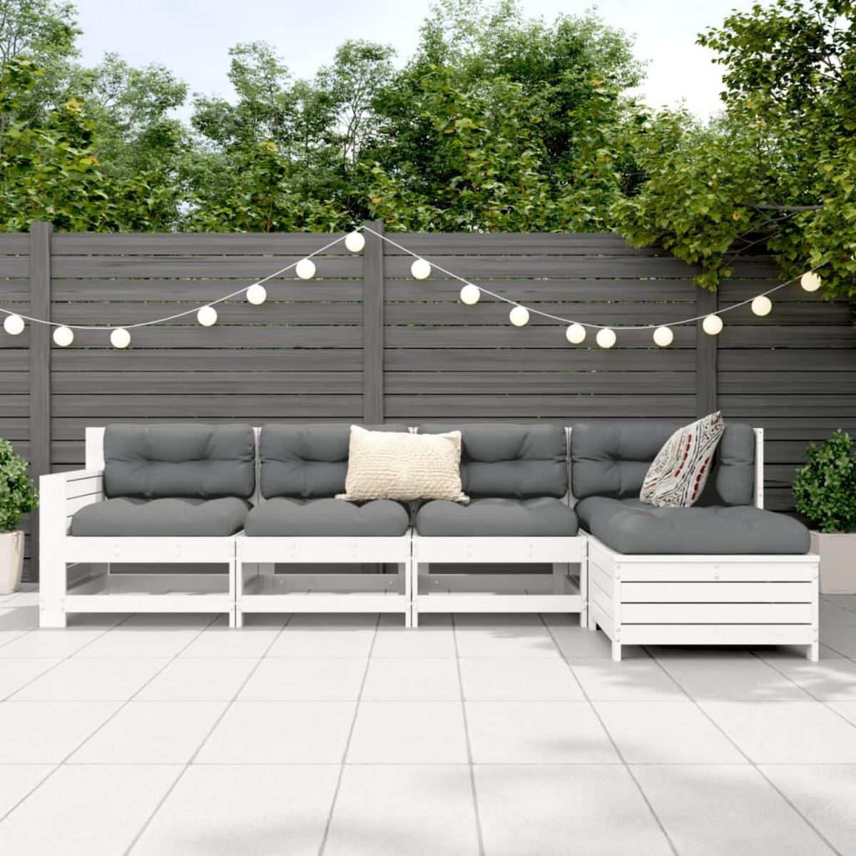 VIDAXL Salon de jardin 5 pcs blanc bois massif de pin