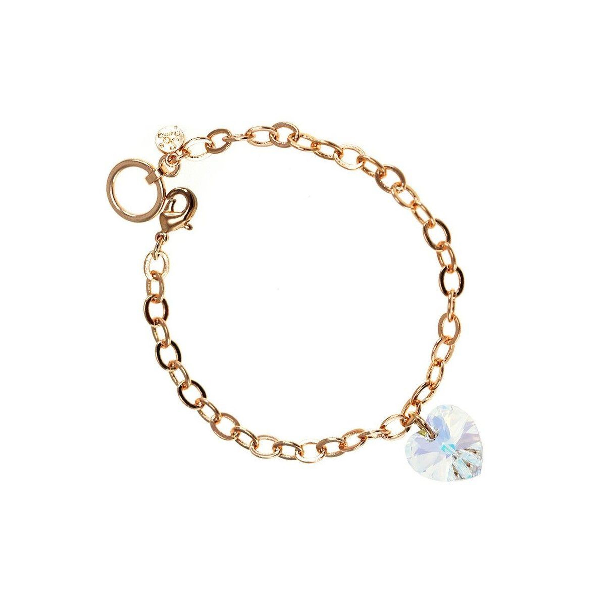 SC CRYSTAL Bracelet doré rosé et coeur irisé SC Crystal orné de Cristaux scintillants