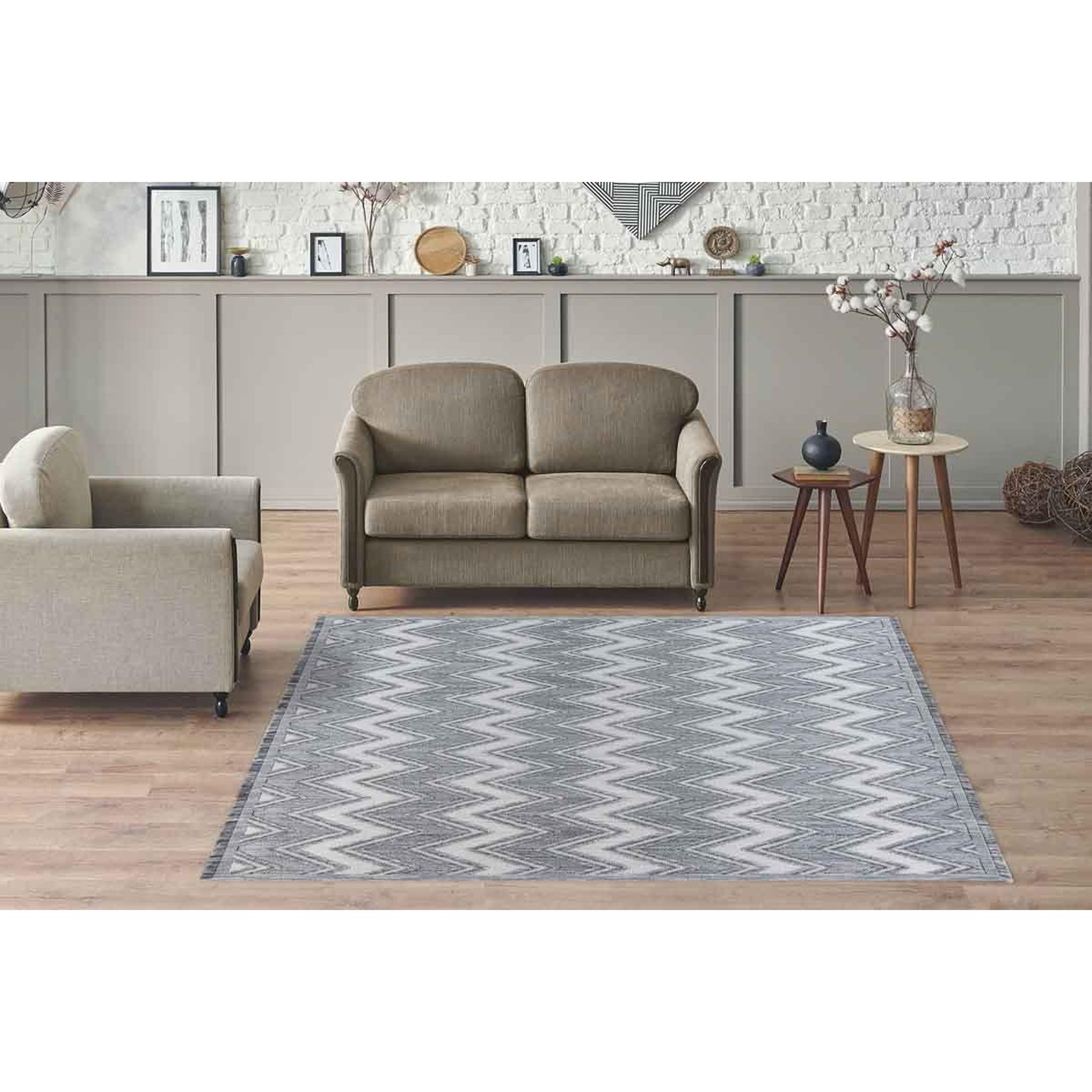 Voir la diapositive 5 : Paris Prix Tapis tissé ethnique à poils courts  sarai  gris