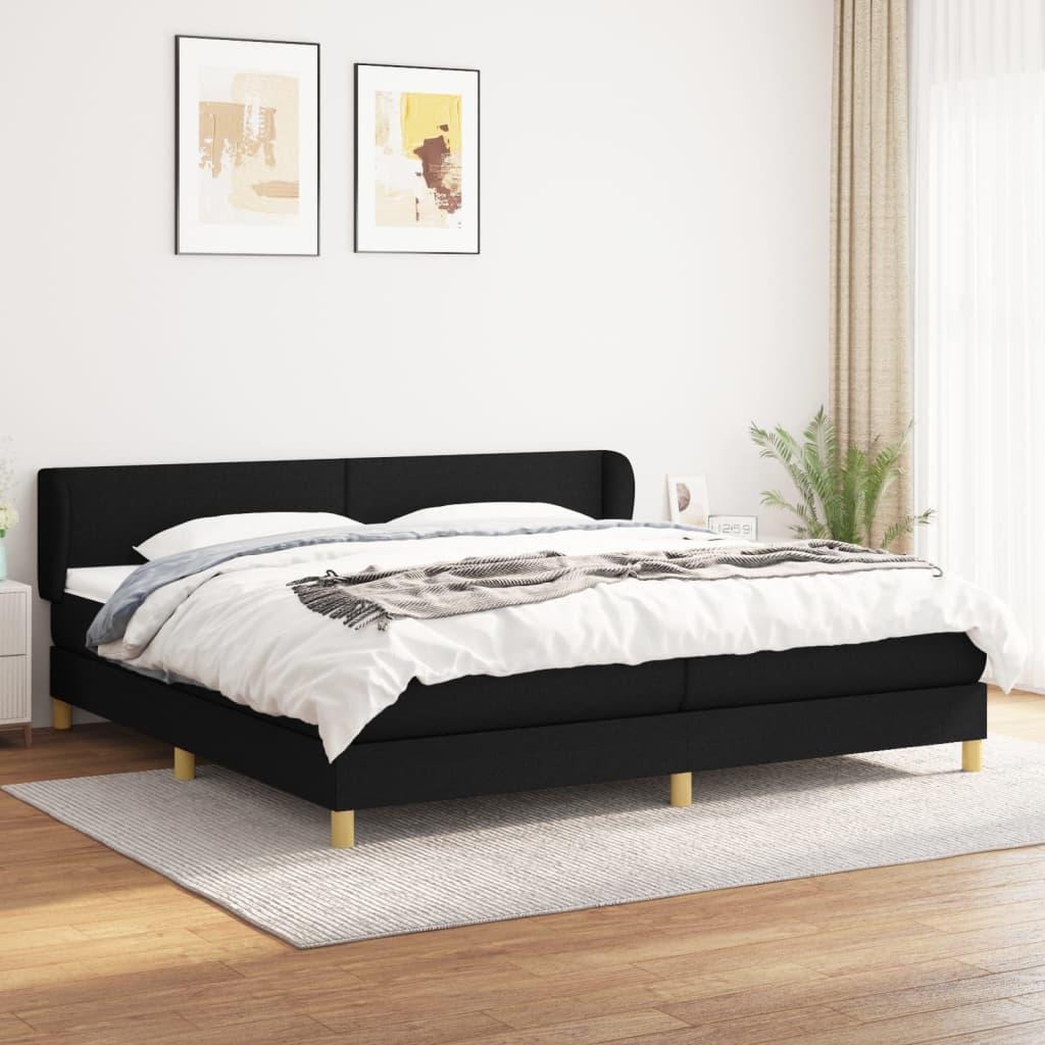 Voir la diapositive 1 : VIDAXL Sommier a lattes de lit avec matelas Noir 200x200 cm Tissu