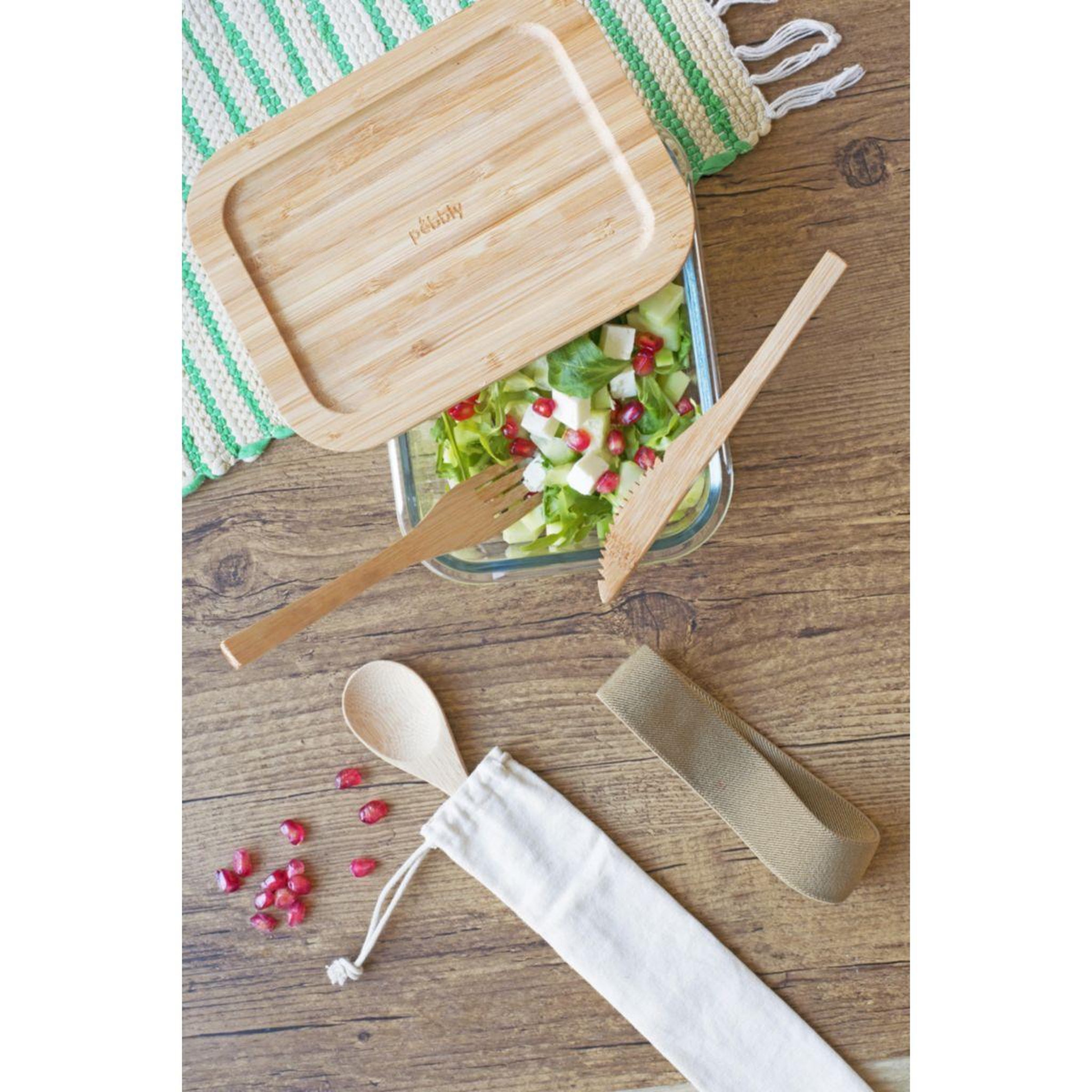 Voir la diapositive 2 : PEBBLY Lunch box Nomade en verre et bambou 1000 ml