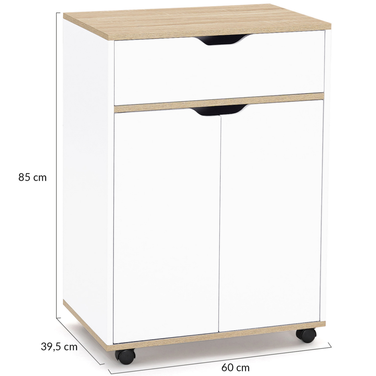 ID MARKET Desserte de cuisine COSY placard avec tiroir bois blanc et plateaux façon hêtre L.60 CM