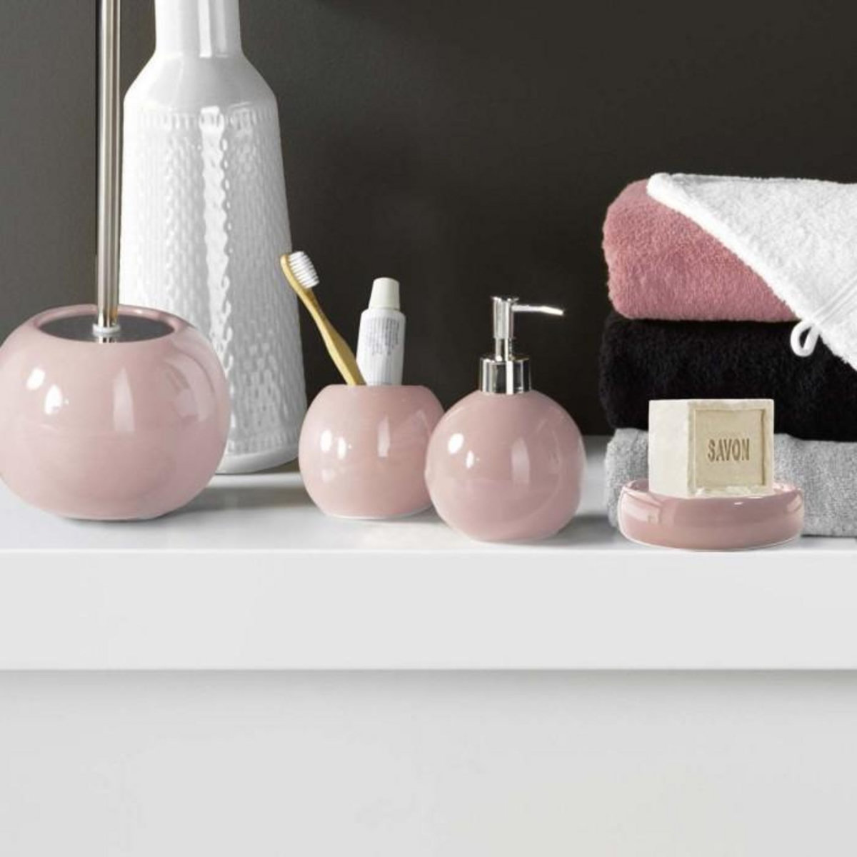 Paris Prix Brosse WC Design  Bullea  37cm Rose Poudré