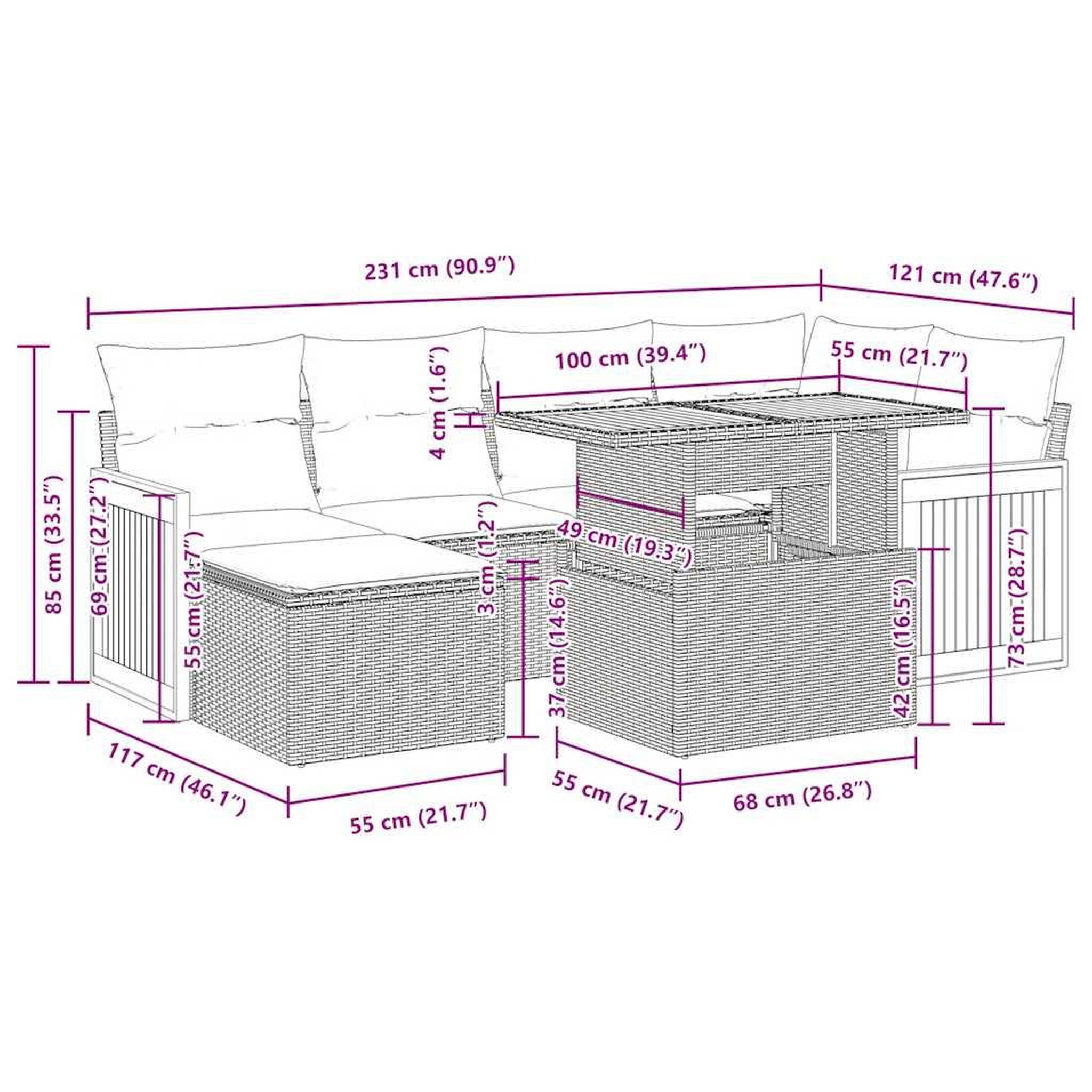 Voir la diapositive 6 : VIDAXL Salon de jardin avec coussins 7 pcs noir resine tressee acacia