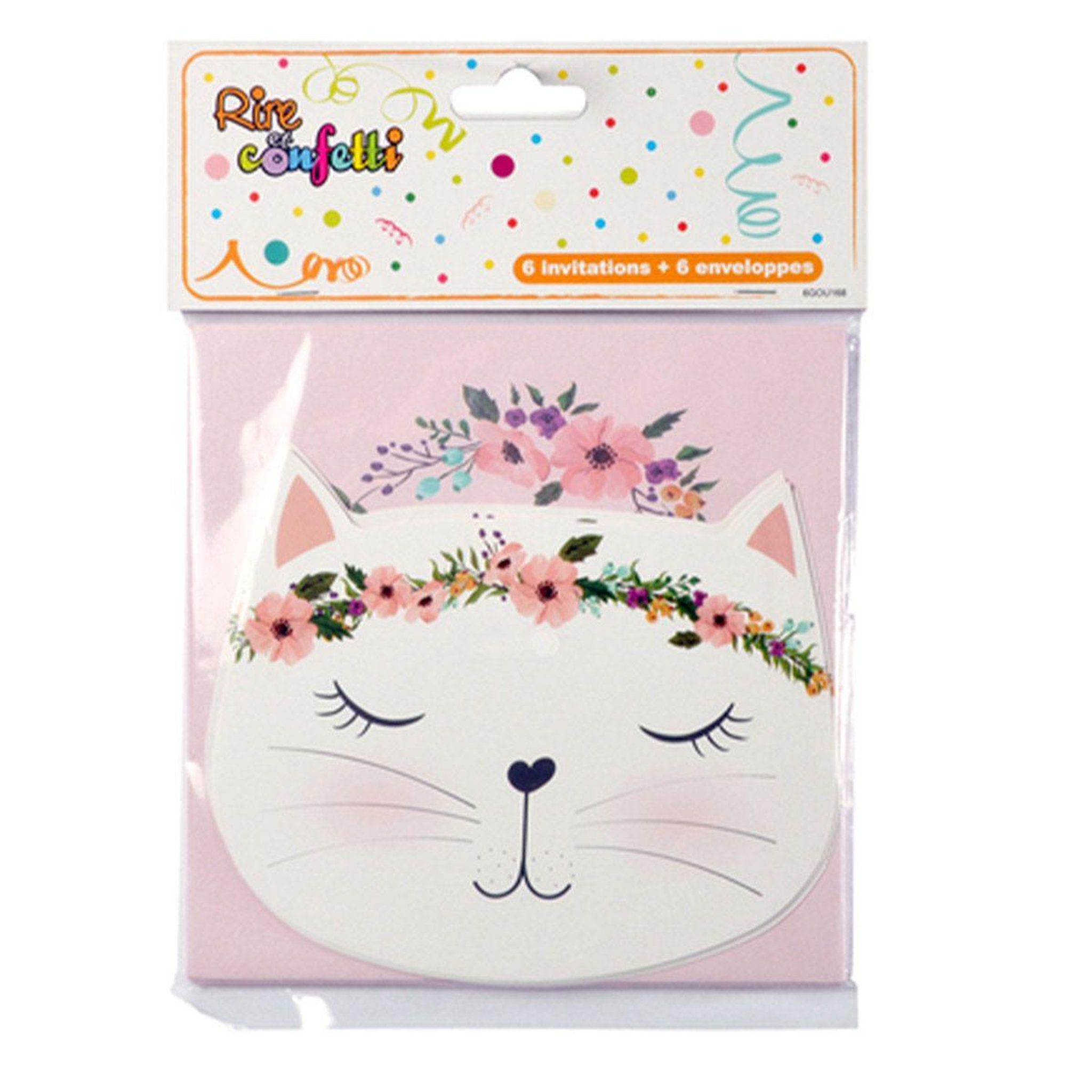 Voir la diapositive 2 : RIRE & CONFETTI Lot de 6 Invitations d'Anniversaire  Boho Chat  14cm Rose