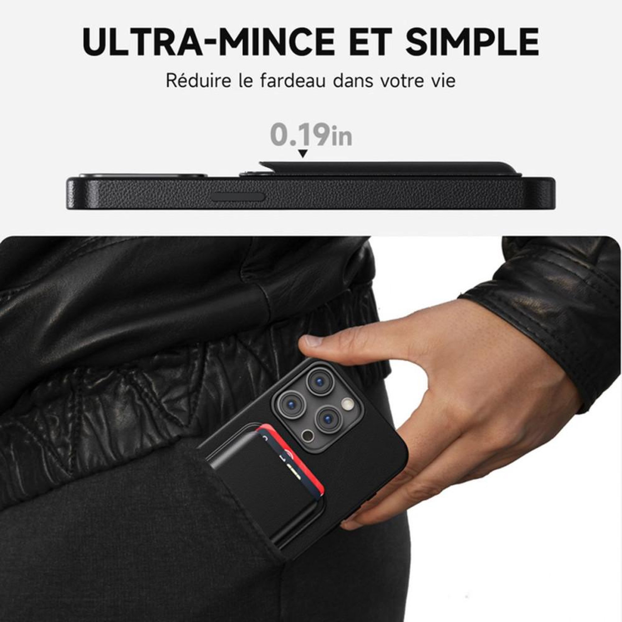 Voir la diapositive 5 : Coque portefeuille magnétique cuir noir pour iPhone 15 Pro Max 6,7  avec 2 protège-écrans verre trempé