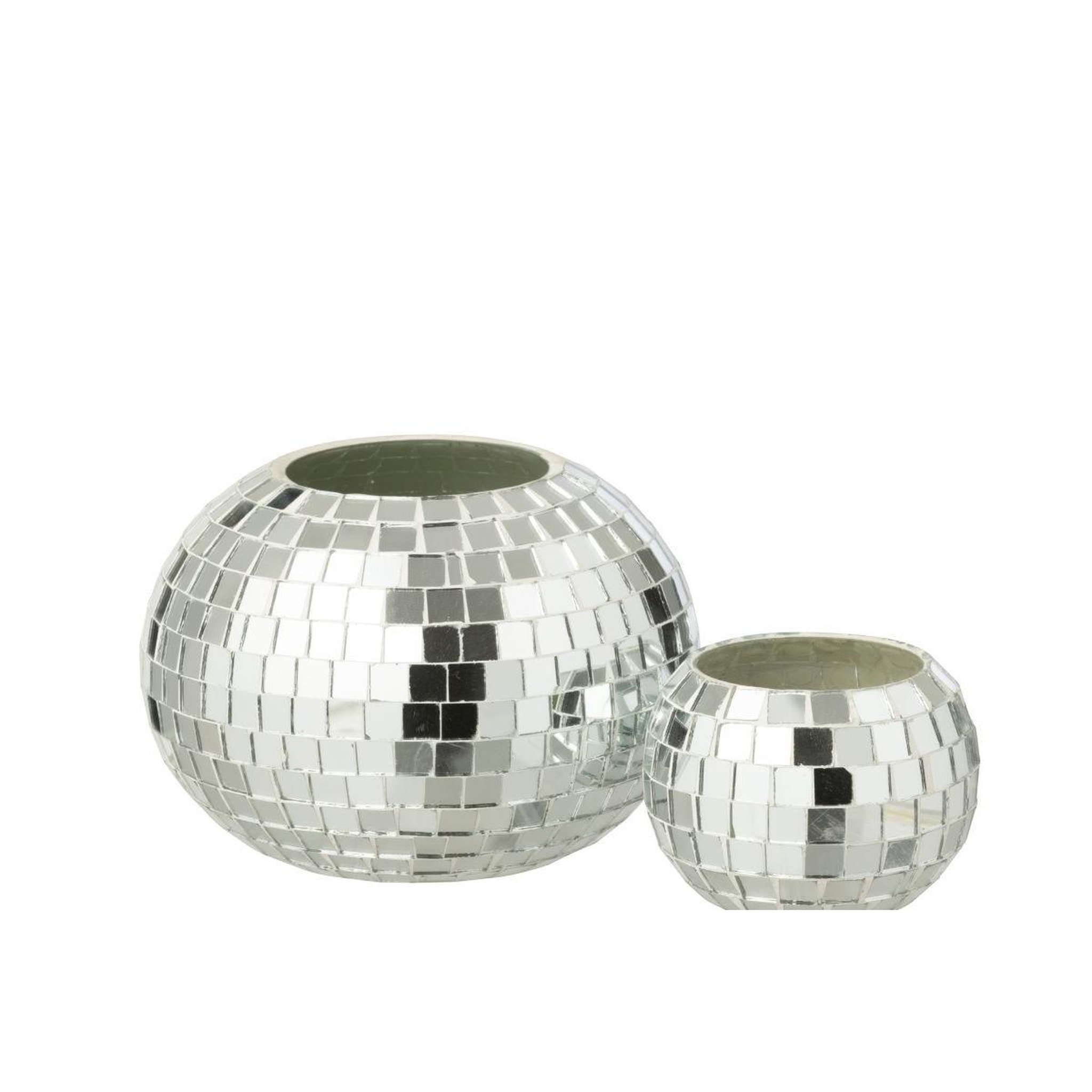 Voir la diapositive 3 : J-LINE Photophore mosaïque en verre  disco  16cm argent