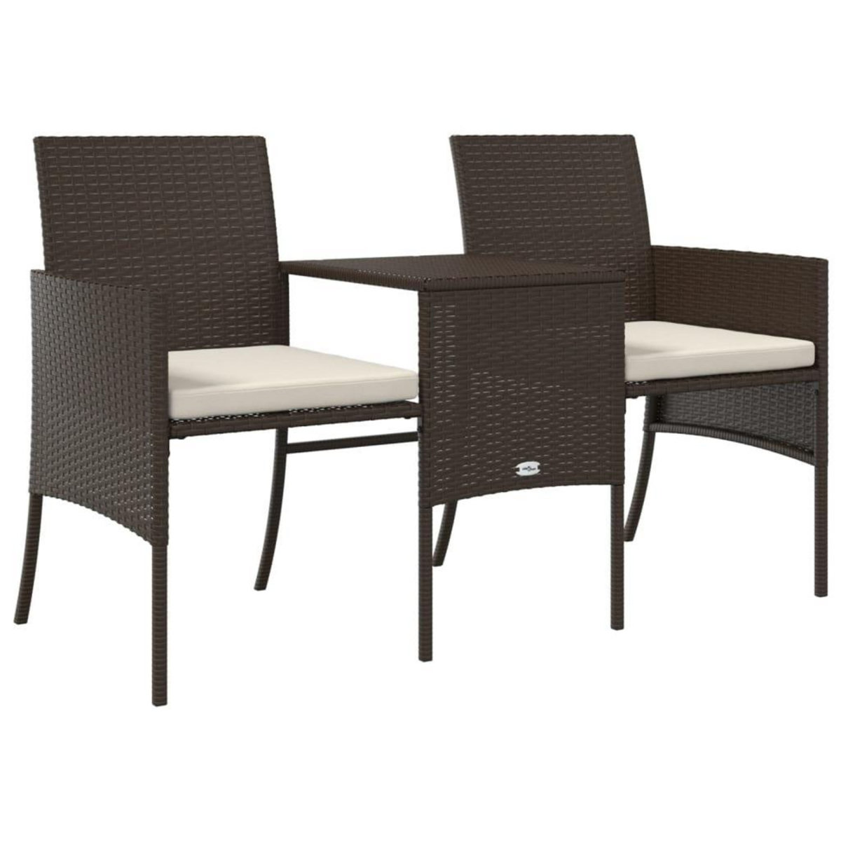 VIDAXL Canape de jardin table a the et tabourets Resine tressee Marron