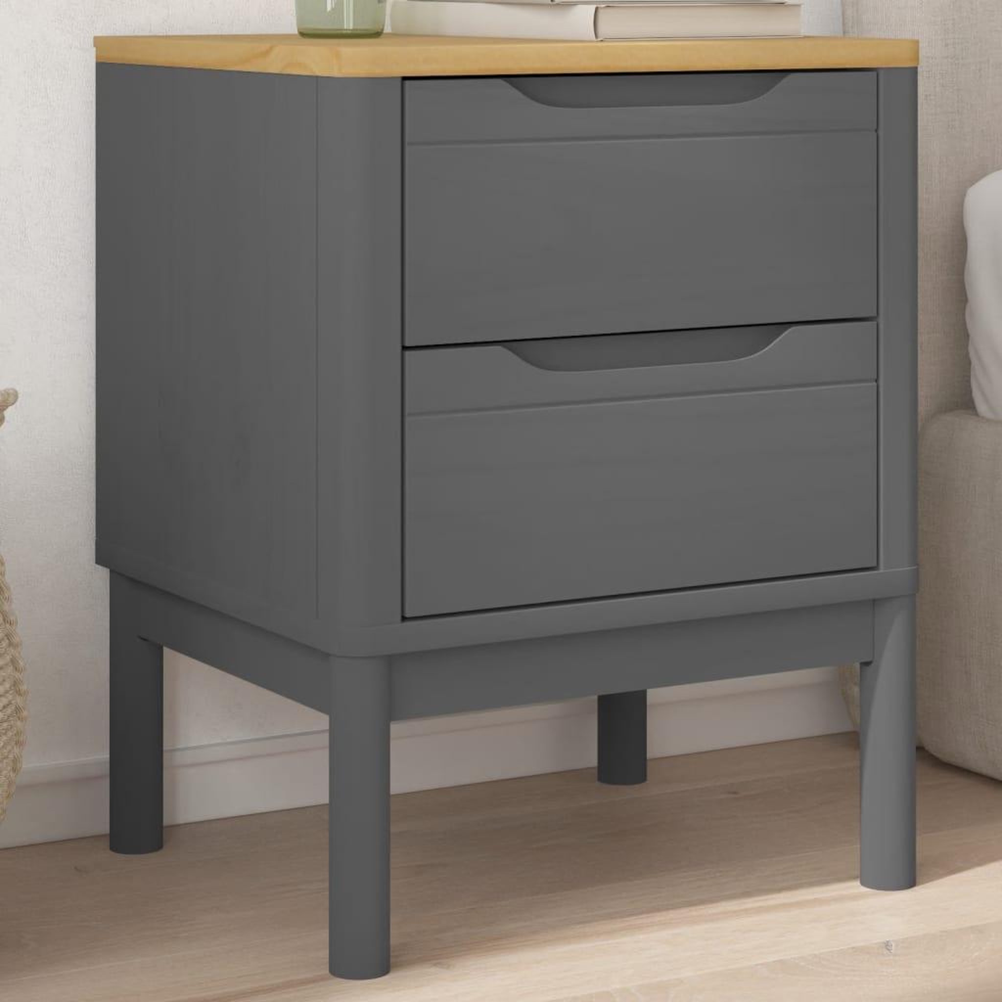 VIDAXL Table de chevet FLORO gris 45x39x57 cm bois de pin massif