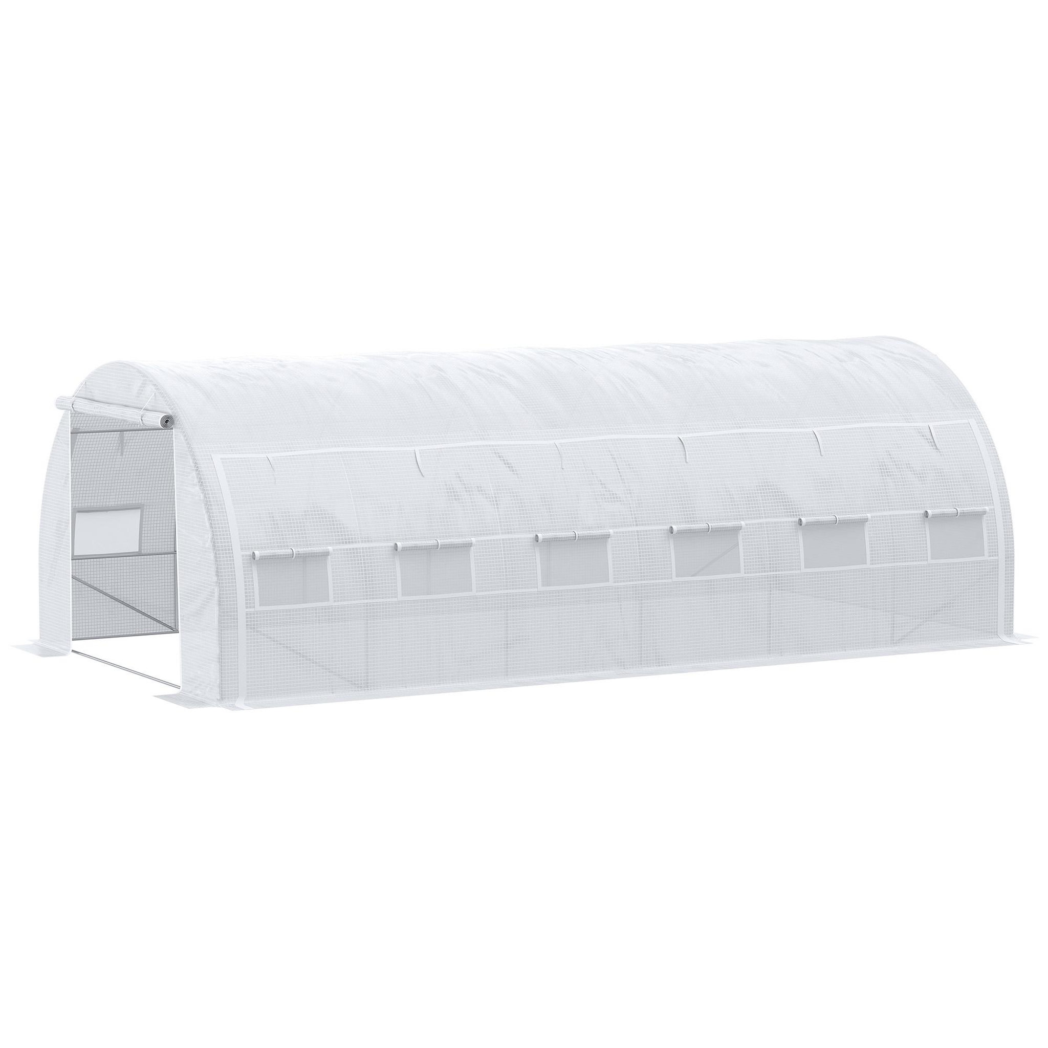 OUTSUNNY Serre de jardin tunnel 18 m² dim. 5,97L x 3,02l x 2H m - 12 fenêtres, porte zippée enroulable - châssis tubulaire acier galvanisé, bâche PE haute densité blanc