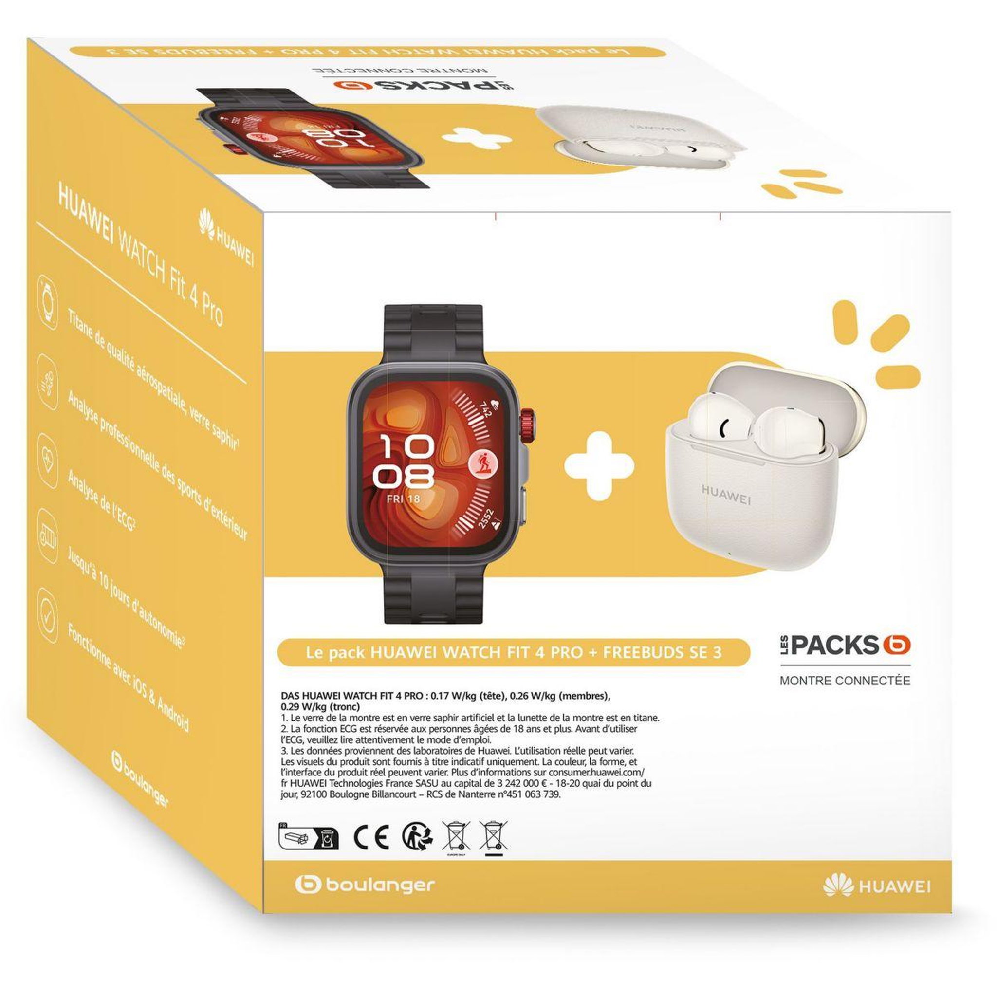 Voir la diapositive 1 : HUAWEI Montre connectée Pack Fit 4PRO Noir + Freebuds SE3 Beige