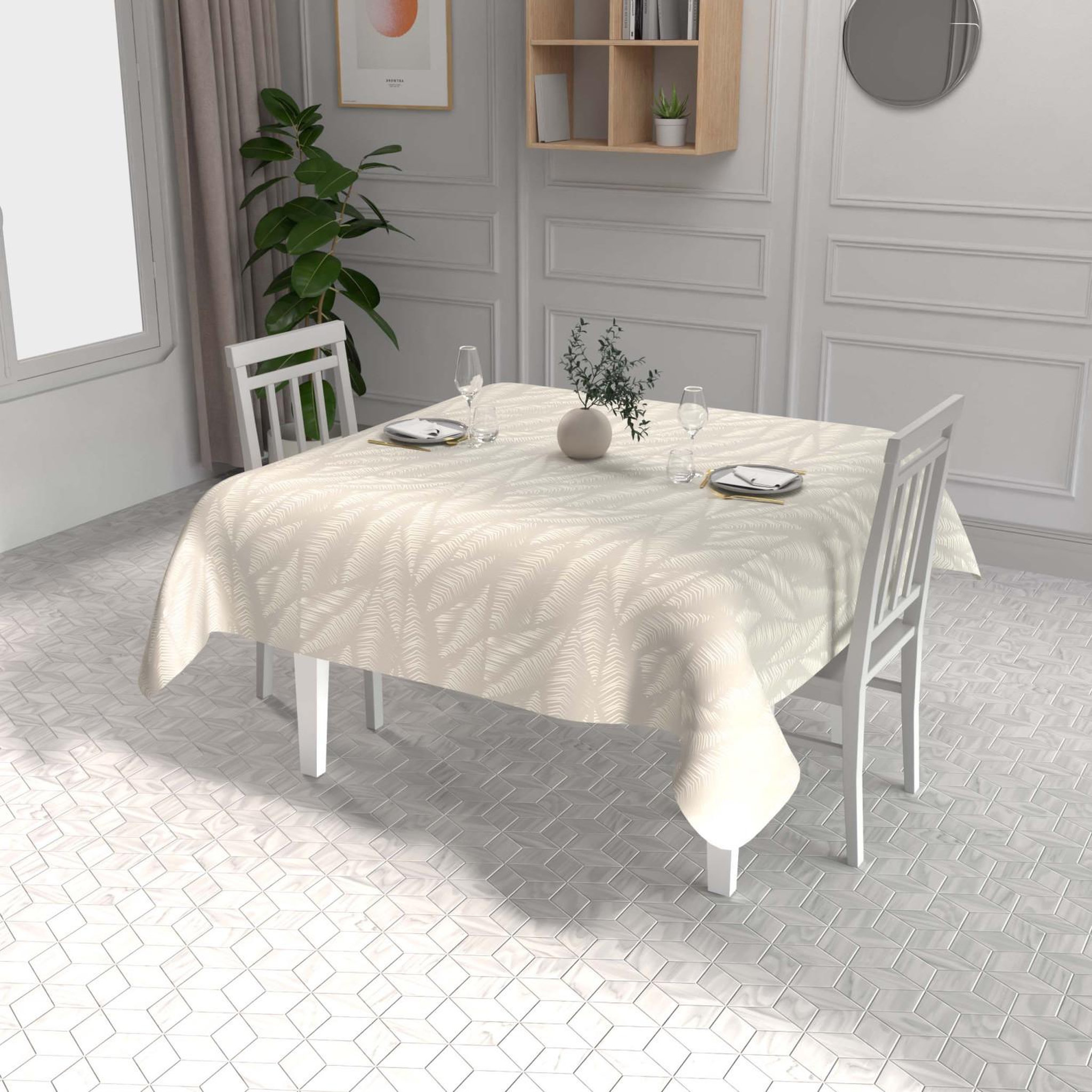 SOLEIL D'OCRE Nappe imprimée anti-tâches LUMINIS, par Soleil d'Ocre. Coloris disponibles : Beige