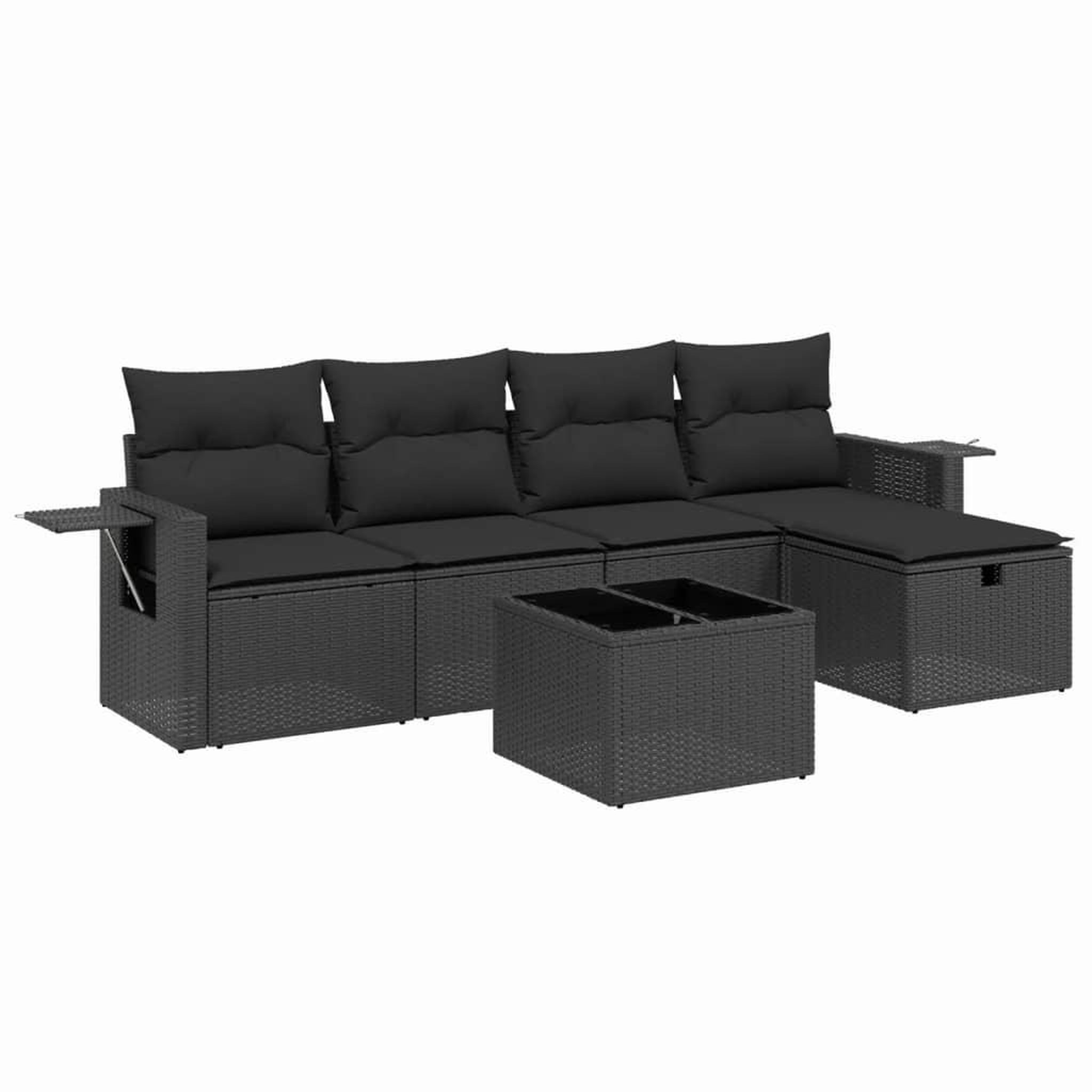 Voir la diapositive 2 : VIDAXL Salon de jardin 6 pcs avec coussins noir resine tressee