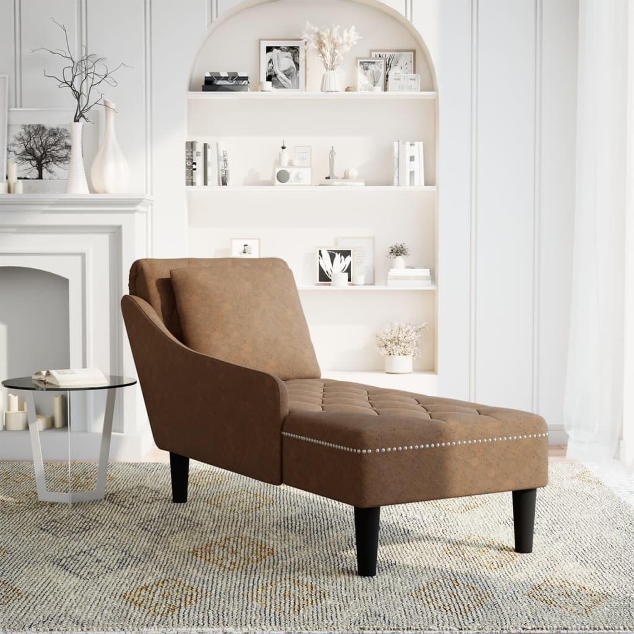Voir la diapositive 2 : VIDAXL Fauteuil long avec coussin et accoudoir droit marron similicuir