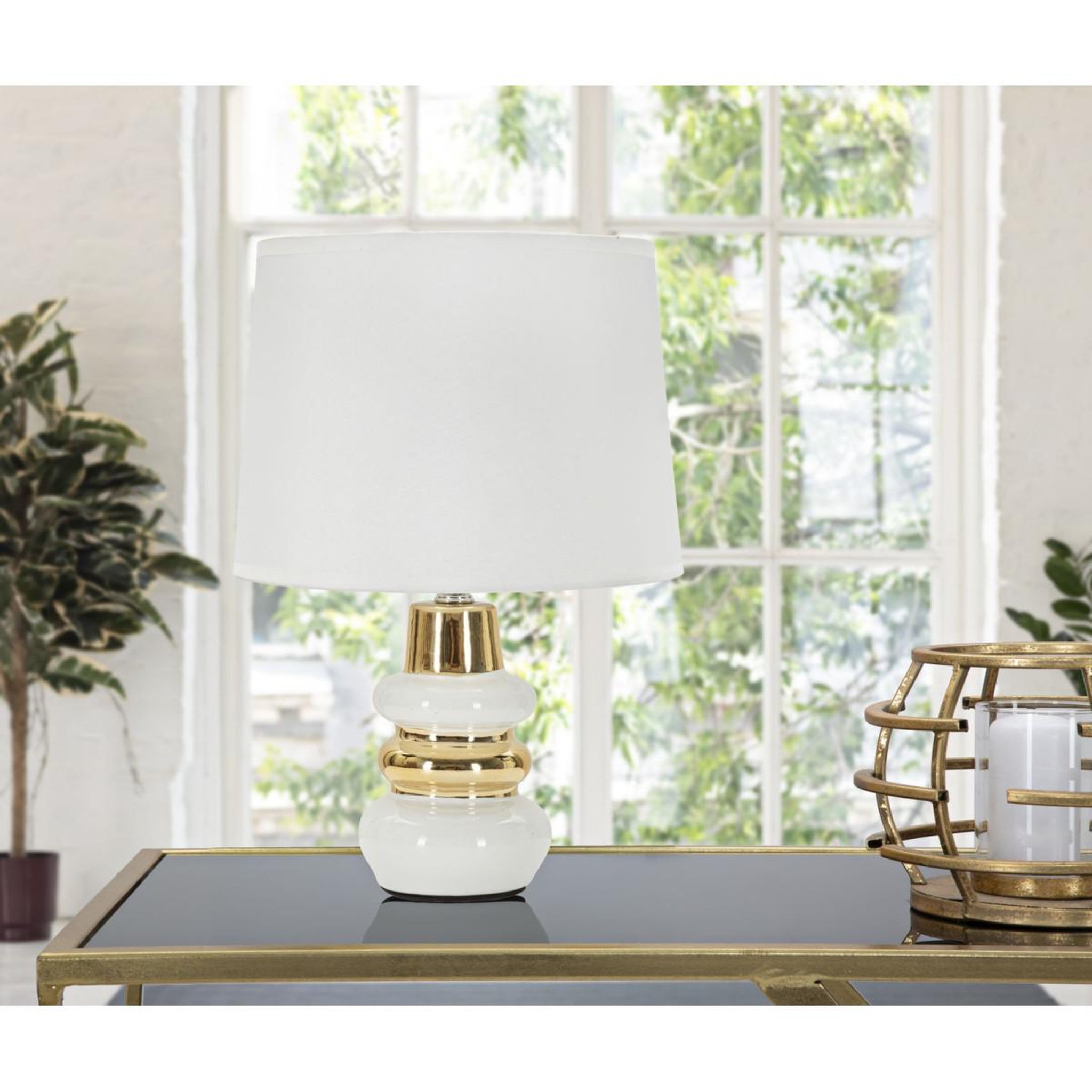 Voir la diapositive 5 : Paris Prix Lampe à poser en céramique  liara  32cm blanc & or