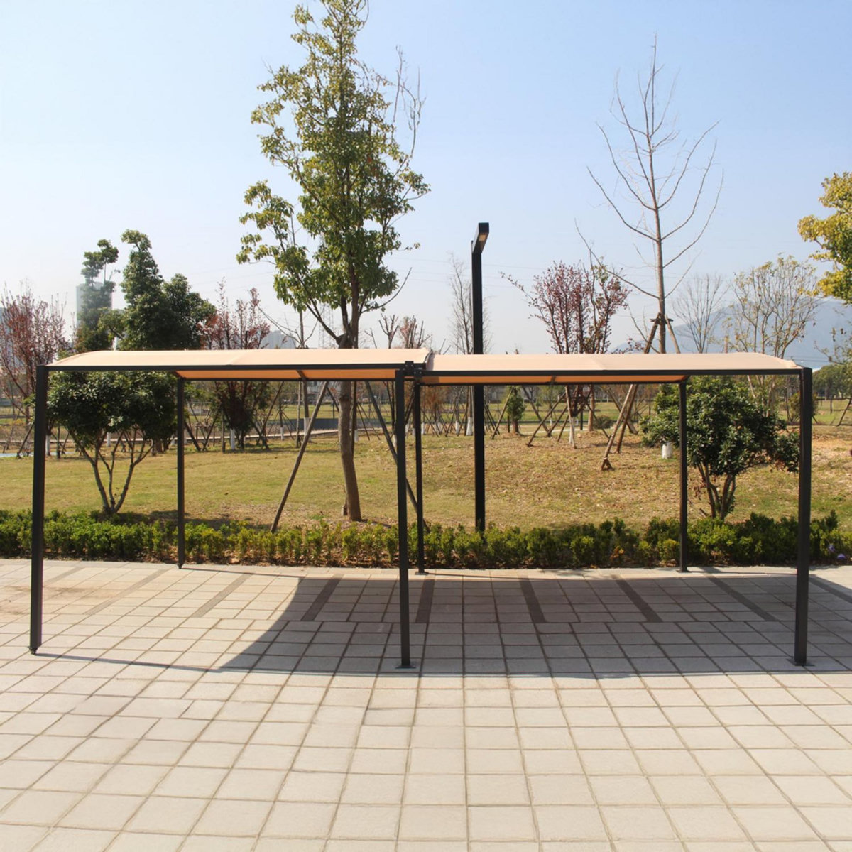CONCEPT USINE Pergola coulissante extensible et carport 9m² jusqu'à 16m² gris et beige ICARIA