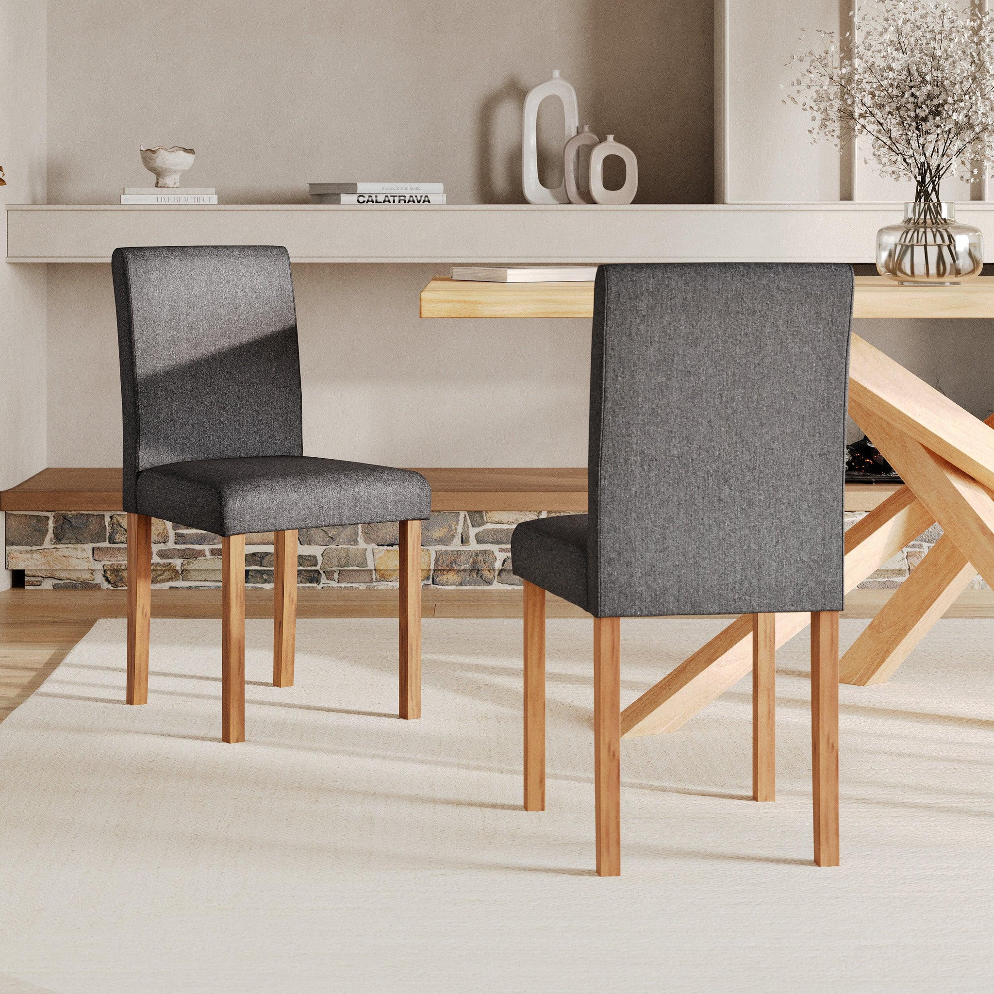 Voir la diapositive 2 : Rendez vous déco Lot de 2 chaises en tissu gris foncé et pieds en bois d'hévéa - Havane