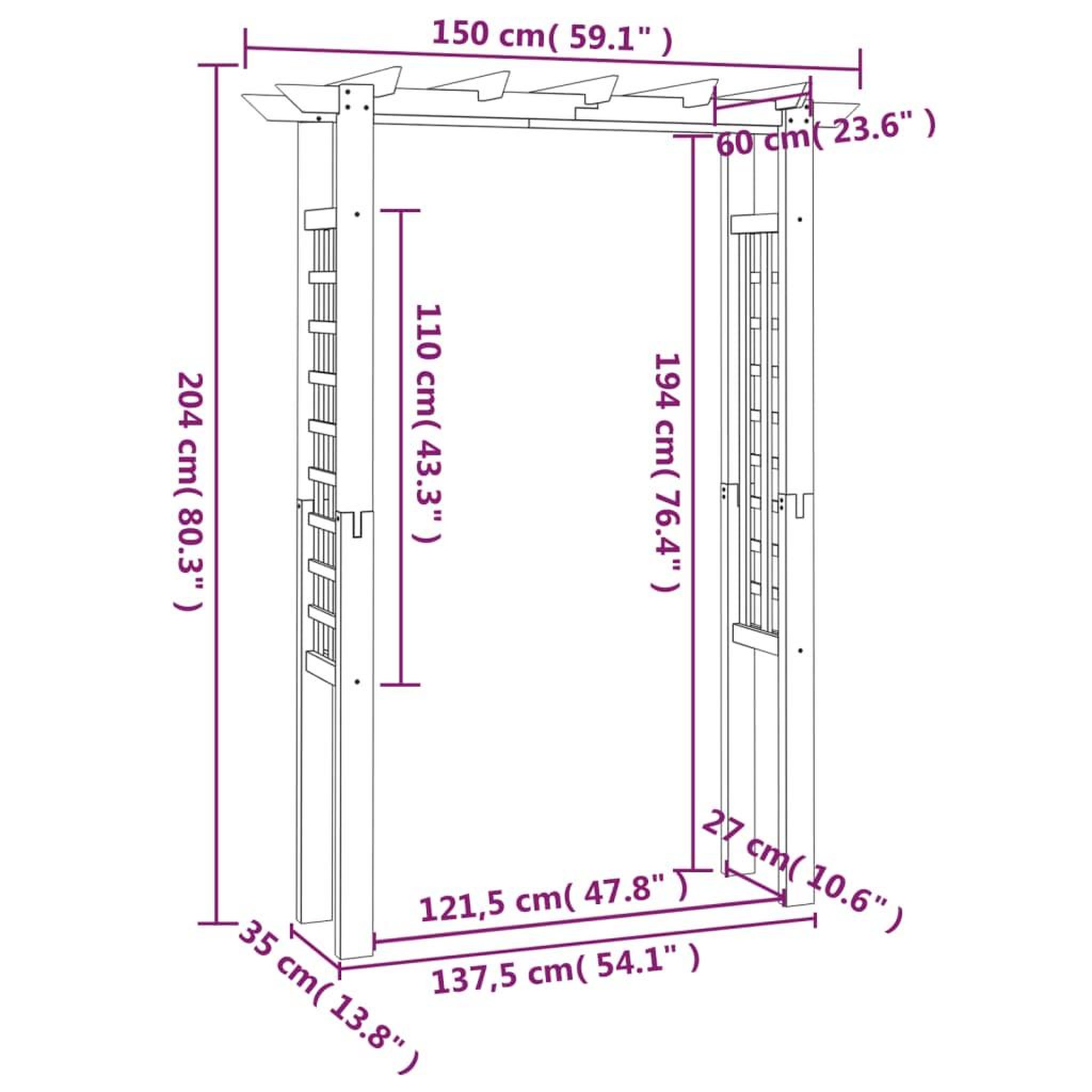 Voir la diapositive 6 : VIDAXL Arche pour rosiers 150 x 60 x 204 cm bois impregne