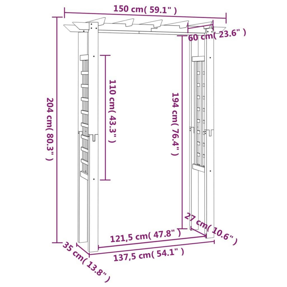 VIDAXL Arche pour rosiers 150 x 60 x 204 cm bois impregne