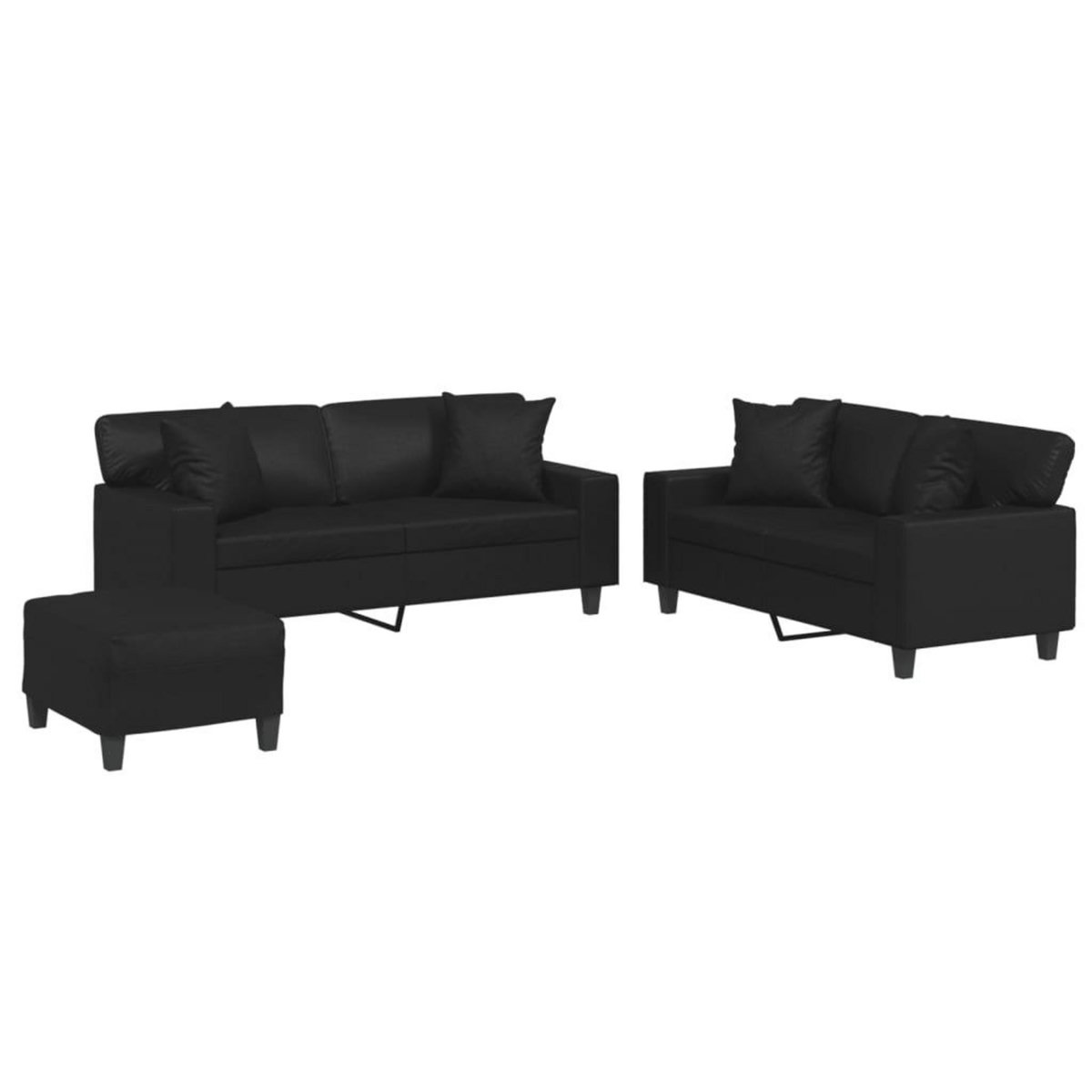 VIDAXL Ensemble de canapes 3 pcs avec coussins noir similicuir