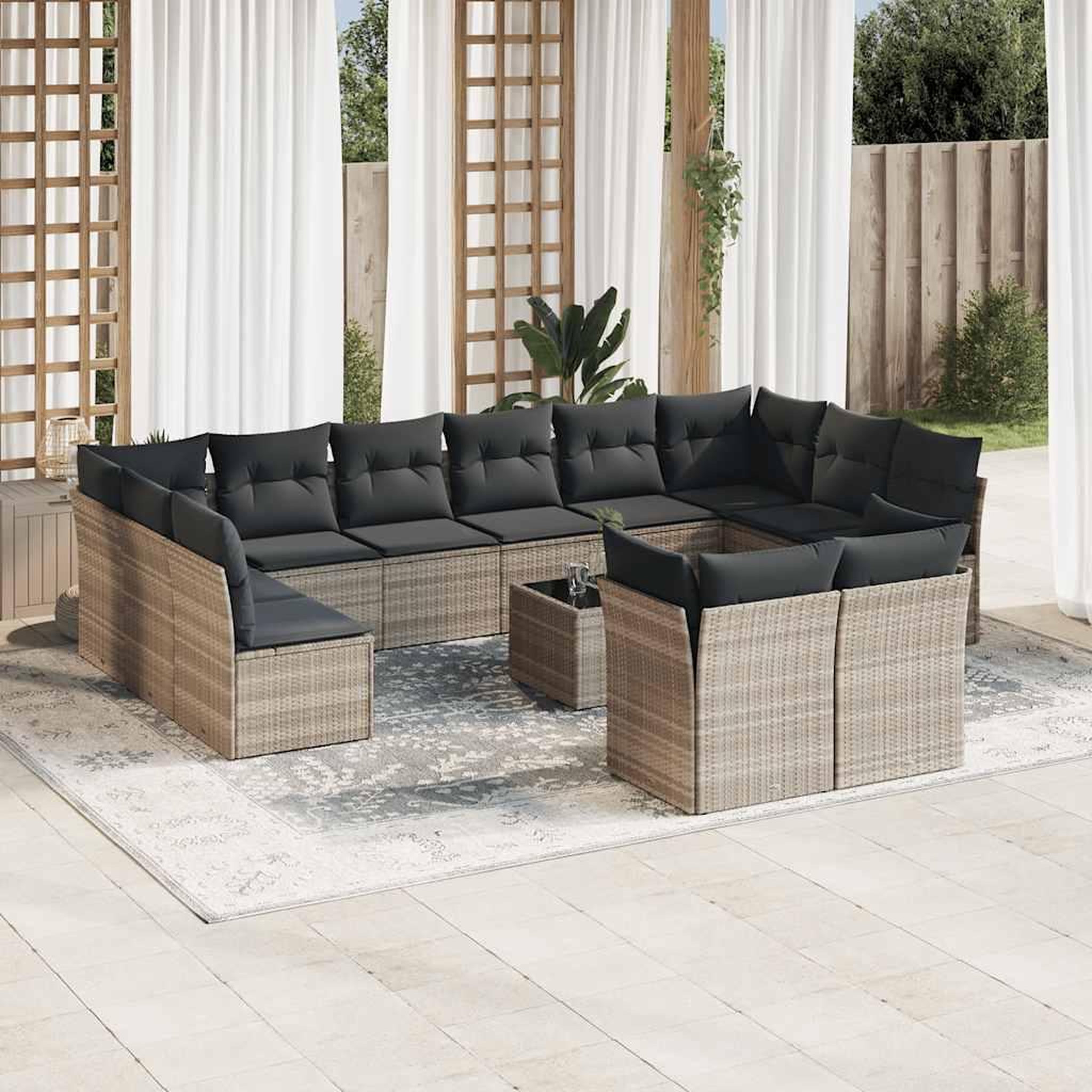 VIDAXL Salon de jardin avec coussins 13 pcs gris clair resine tressee