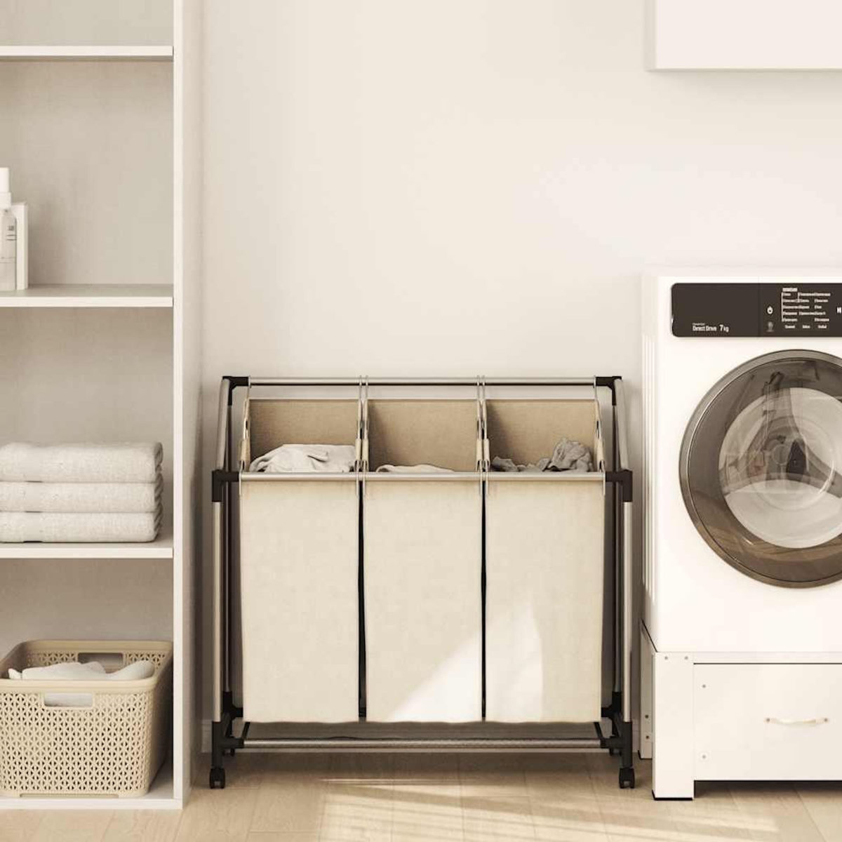 VIDAXL Trieuse a linge avec 3 sacs Creme Acier