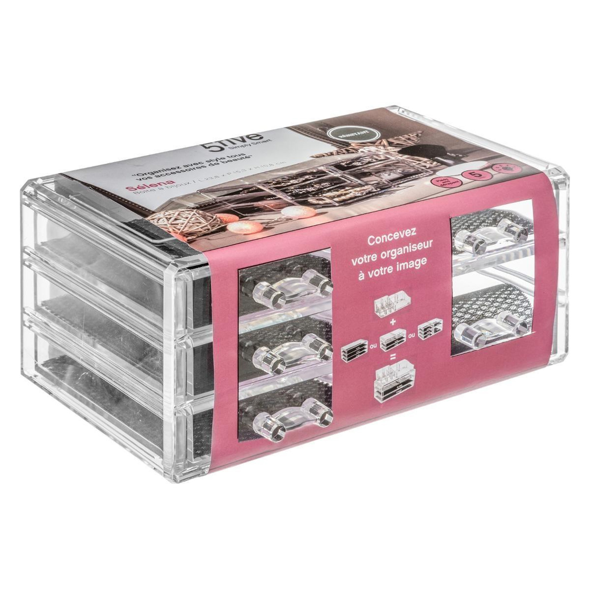 Voir la diapositive 3 : FIVE Boîte à bijoux 5 tiroirs  beauty  transparent