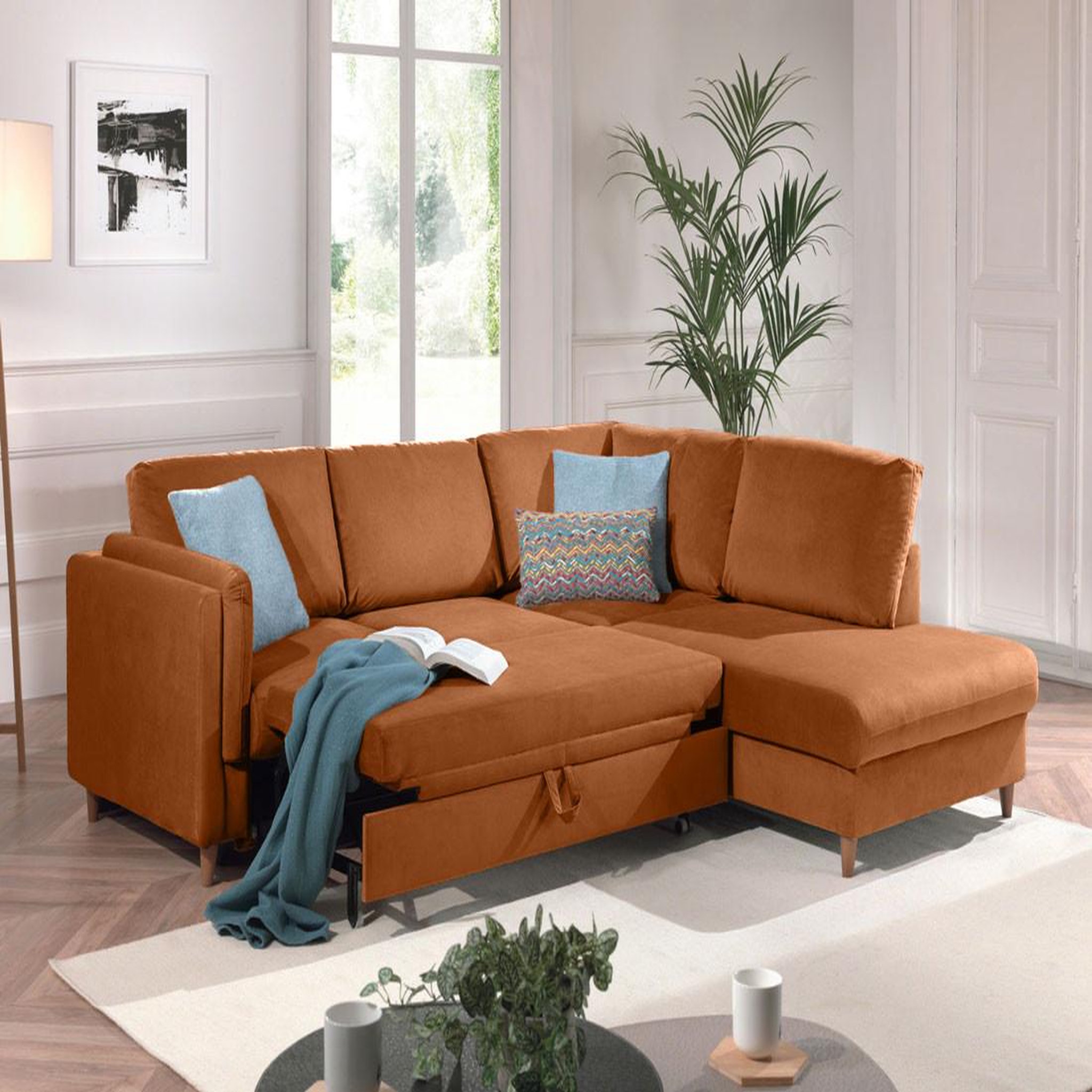 Voir la diapositive 3 : BEST MOBILIER Brooke - canapé d'angle droit - convertible - 5 places - en velours