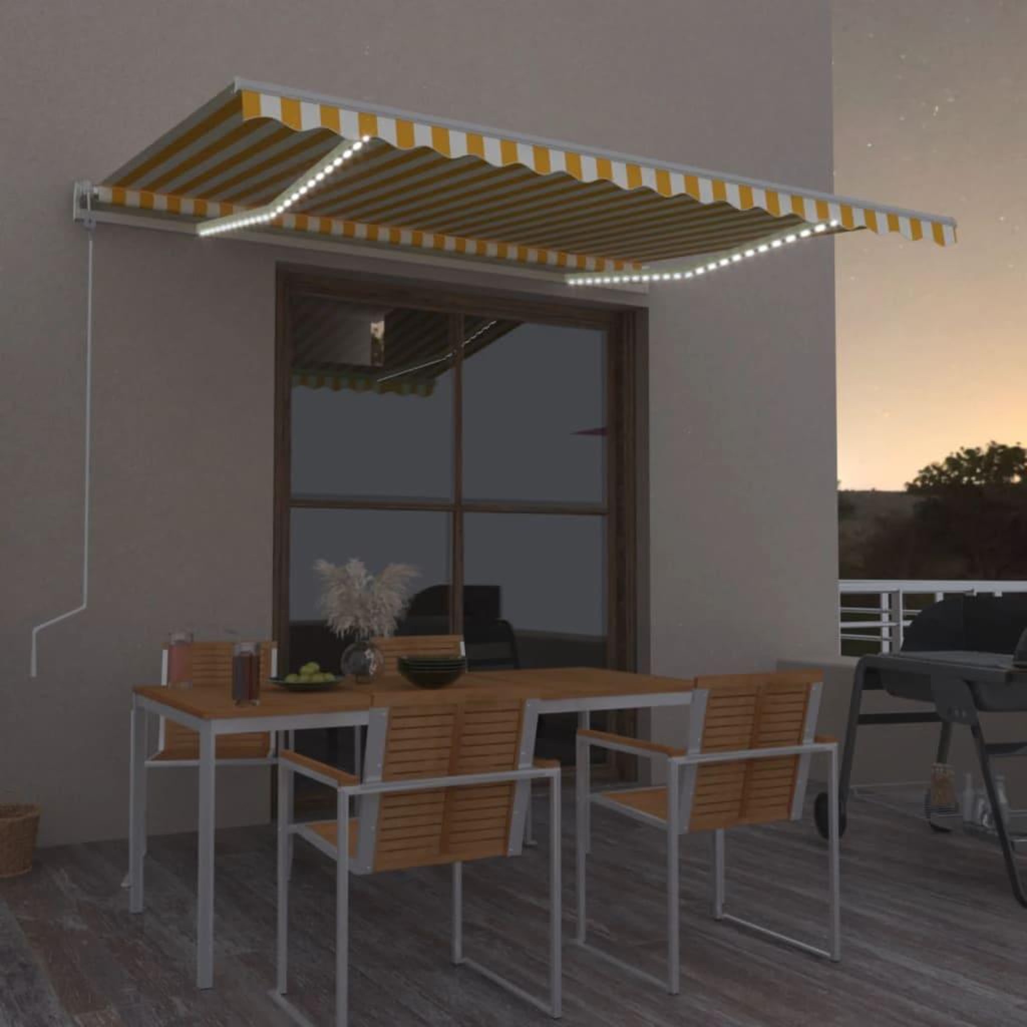 VIDAXL Auvent automatique capteur de vent/LED 450x300cm Jaune et blanc