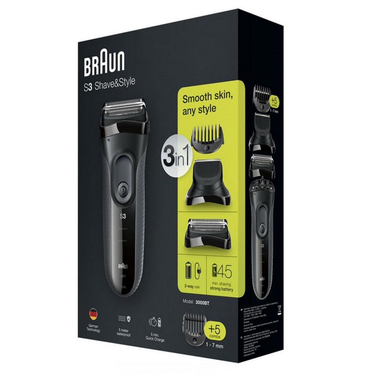 BRAUN Rasoir électrique rechargeable étanche - 3000bt