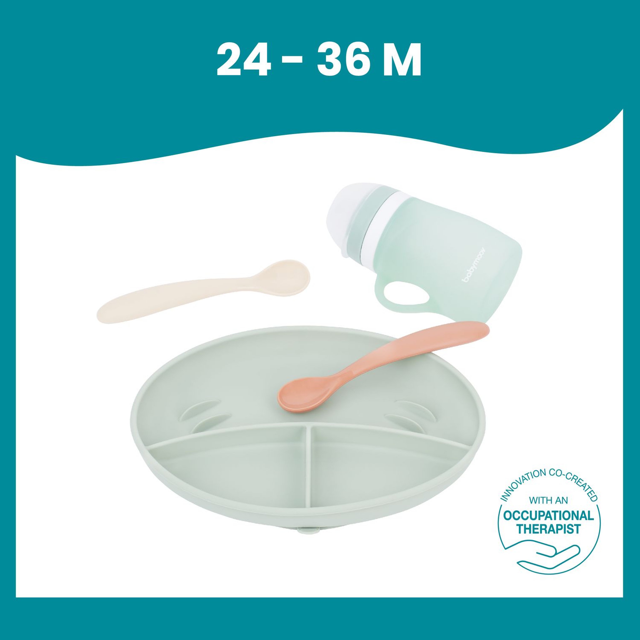 Voir la diapositive 3 : BABYMOOV Kit repas en silicone vert GROW'ISY