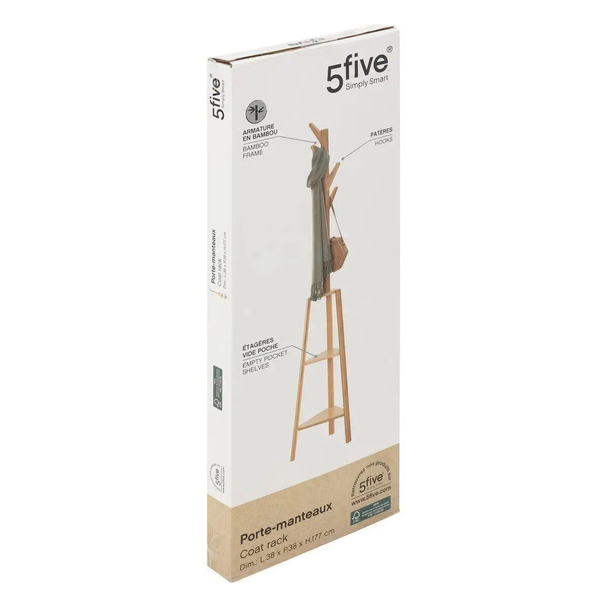 Voir la diapositive 3 : FIVE Porte-manteau 4 crochets  bambou  177cm beige