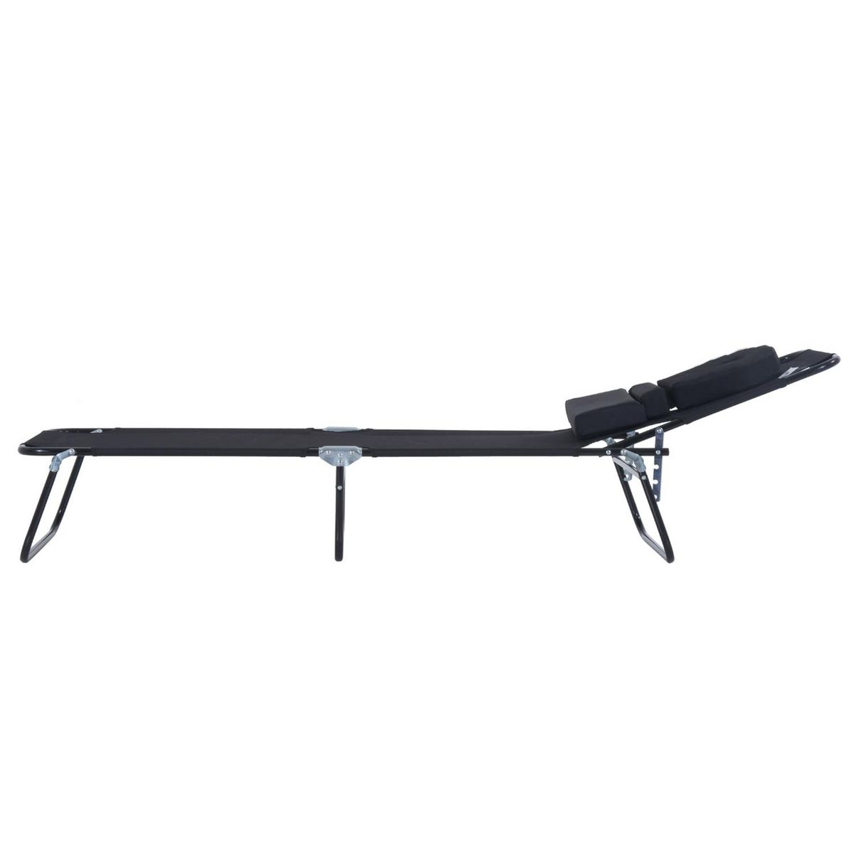 OUTSUNNY Bain de soleil pliable transat inclinable 4 positions chaise longue de lecture 3 coussins fournis noir