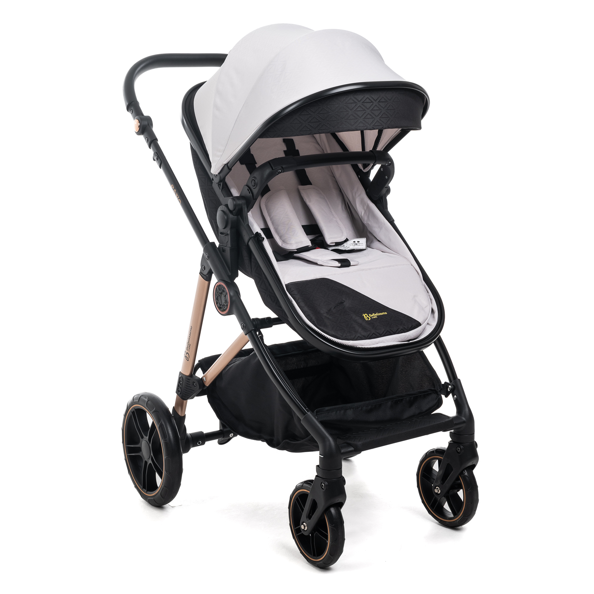 Voir la diapositive 4 : BEBELISSIMO Poussette combinée trio 3 en 1 - siège auto 0+ CAVO – nacelle – dès la naissance – jusqu'à 22kg  - beige