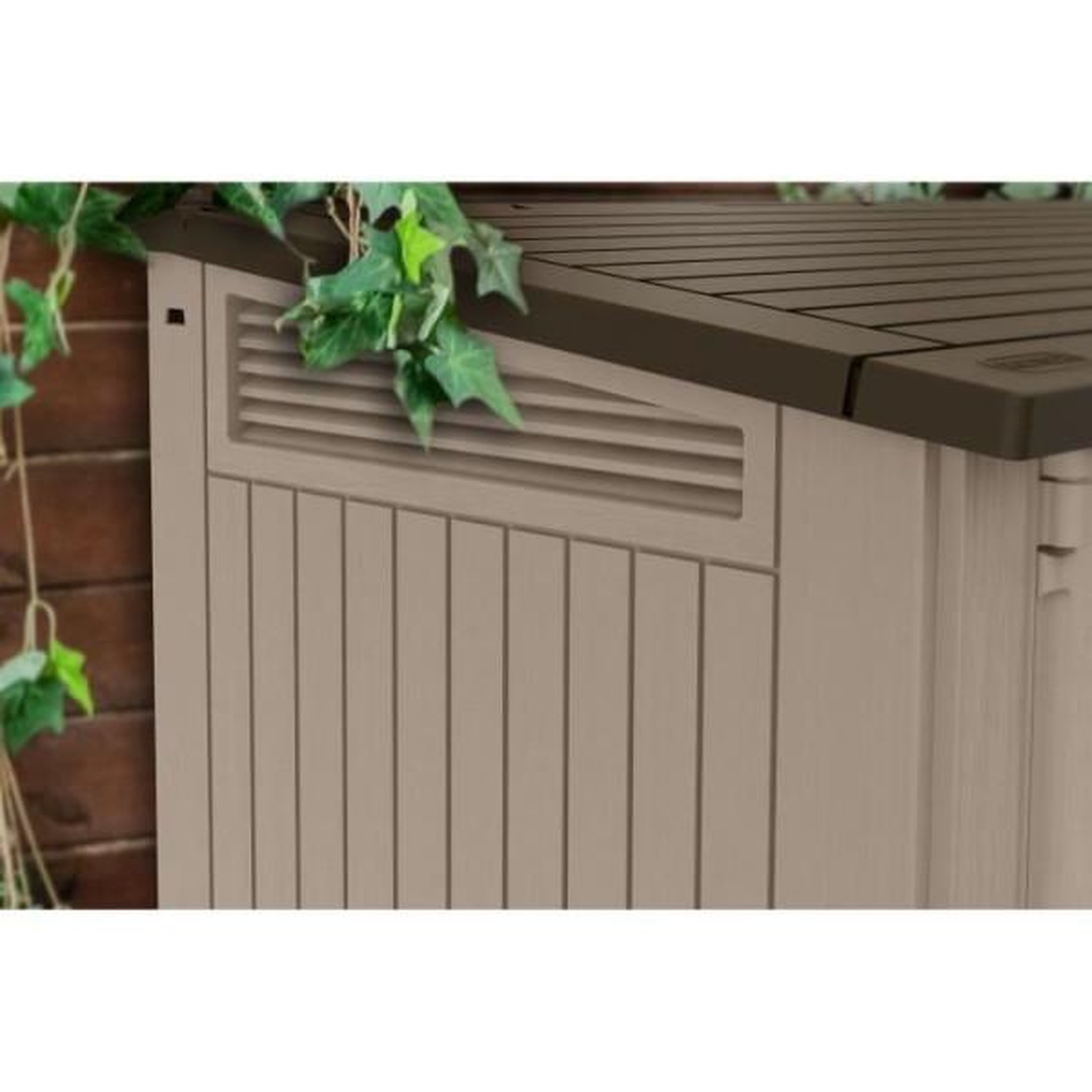 Voir la diapositive 4 : Keter Coffre de rangement extérieur KETER en résine 880 litres Beige et marron- Malle de jardin sans vérins