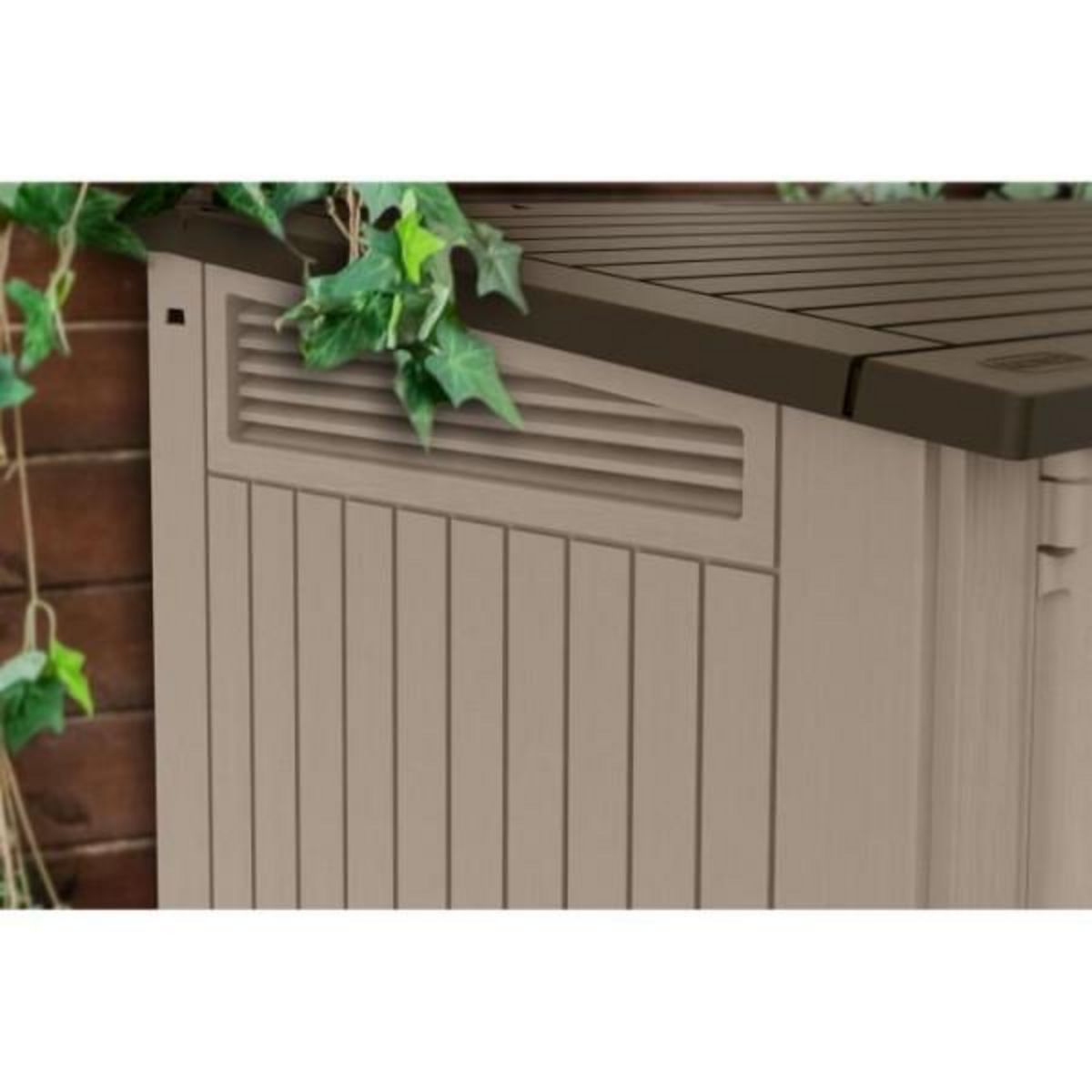 Keter Coffre de rangement extérieur KETER en résine 880 litres Beige et marron- Malle de jardin sans vérins