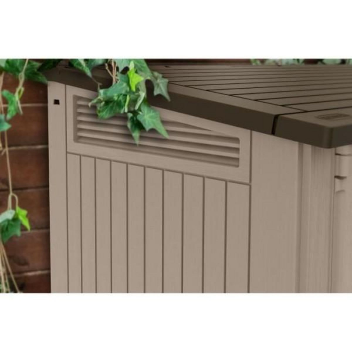 Keter Coffre de rangement extérieur KETER en résine 880 litres Beige et marron- Malle de jardin sans vérins