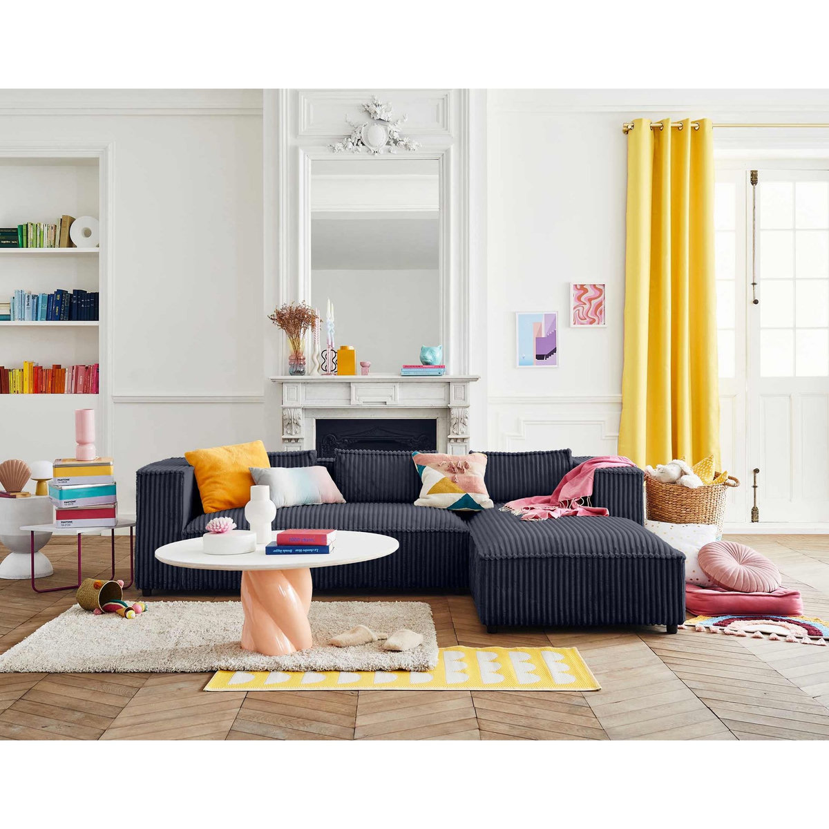 LISA DESIGN Stella - canapé d'angle droit - 4 places - en velours côtelé grosses côtes