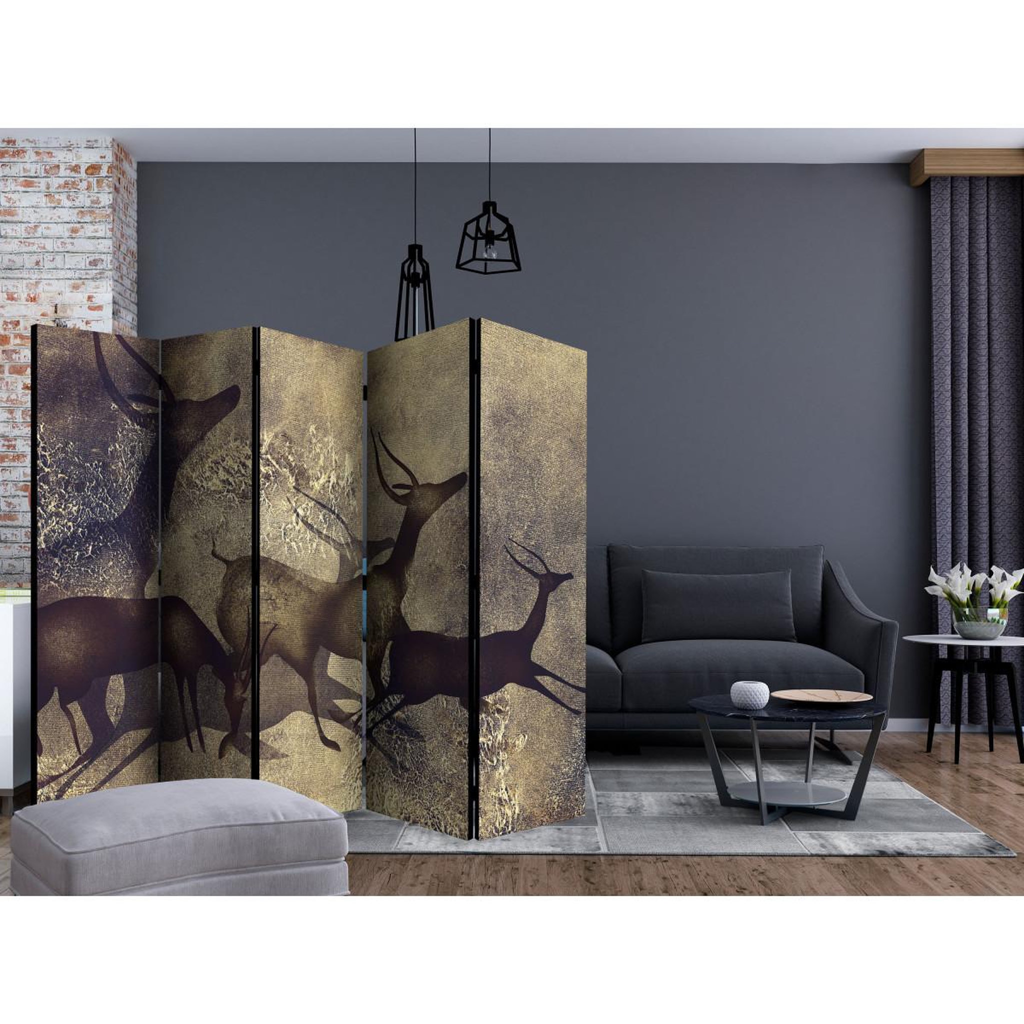 Voir la diapositive 2 : Paris Prix Paravent 5 volets  antelopes  172x225cm