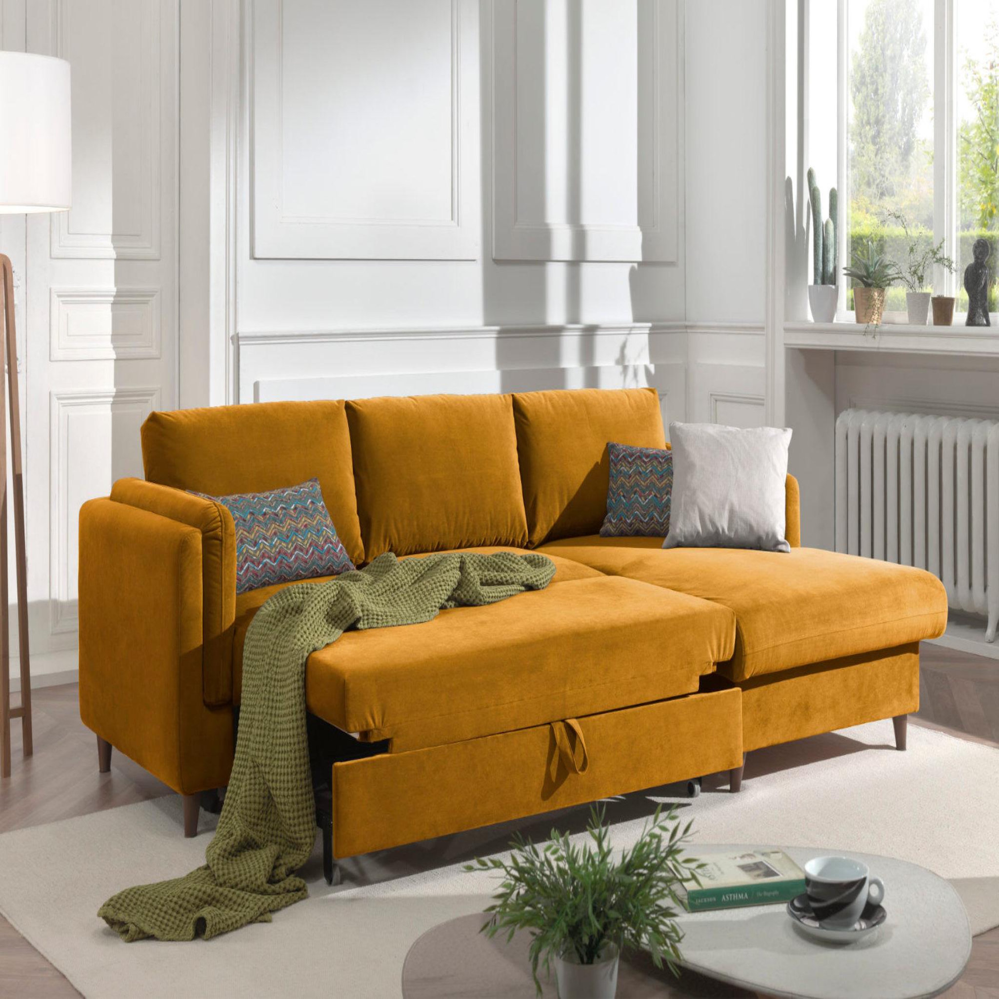 Voir la diapositive 3 : BEST MOBILIER Brooke - canapé d'angle droit - convertible avec coffre - 4 places - en velours