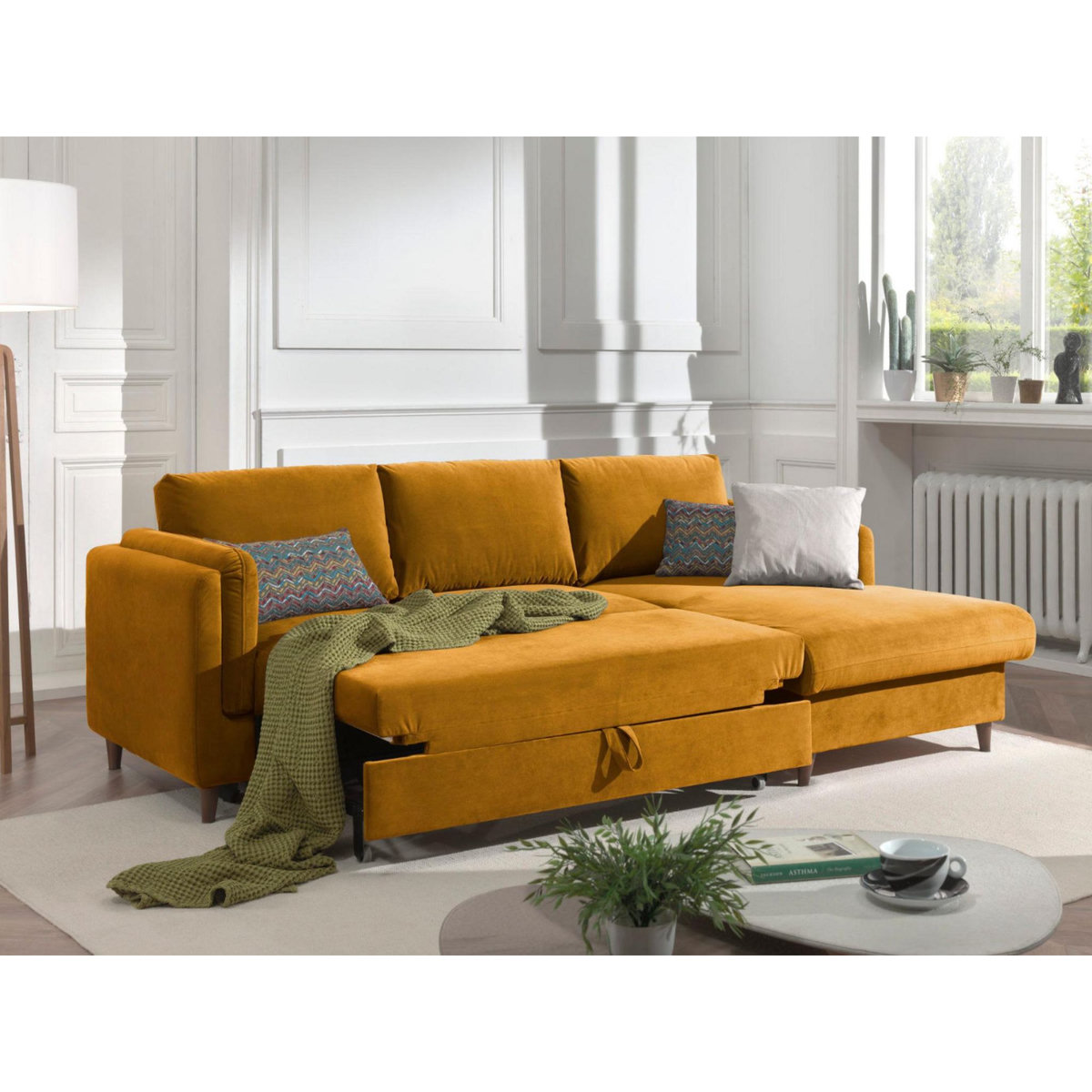 LISA DESIGN Brooke - canapé d'angle droit - convertible avec coffre - 4 places - en velours